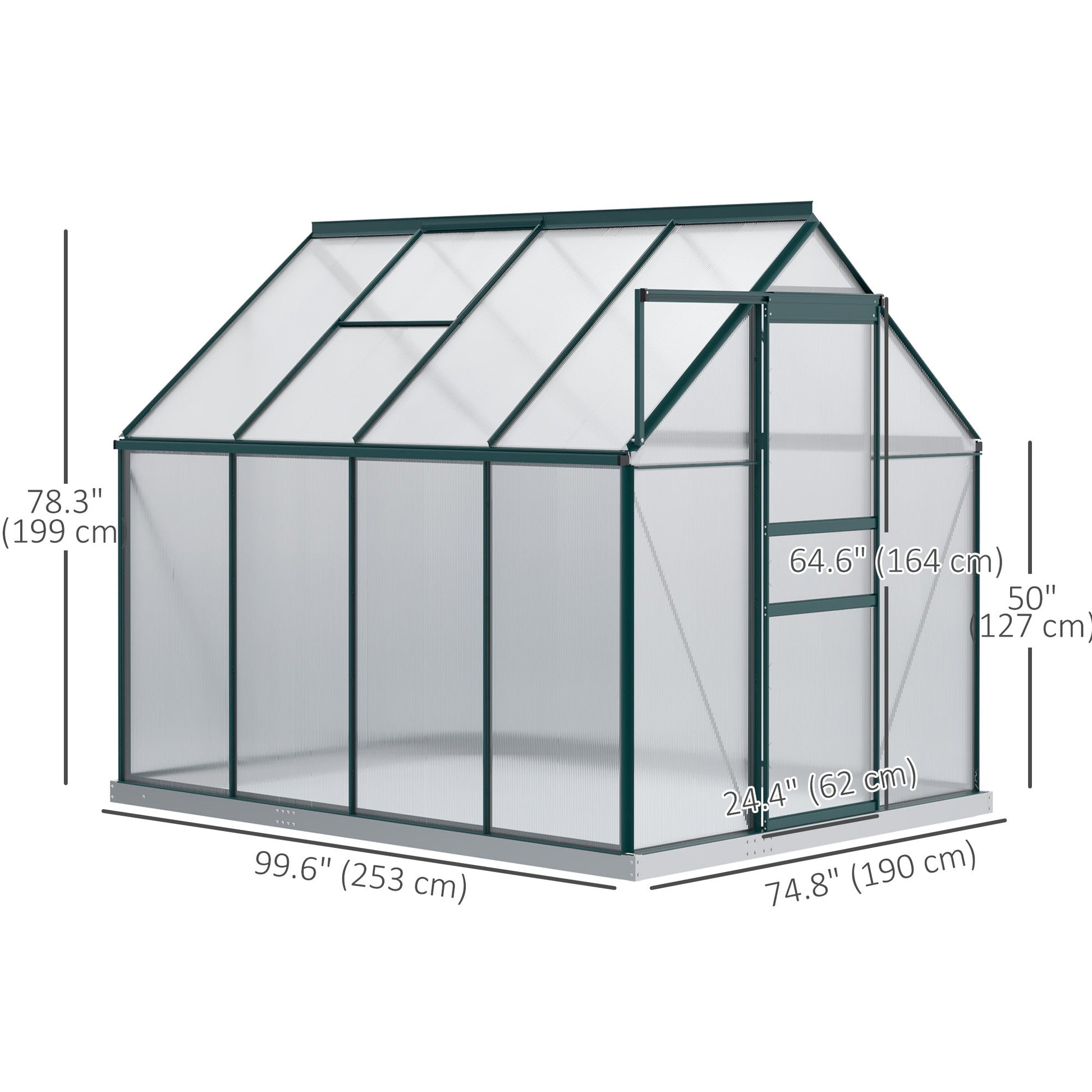 6' x 8' x 6.5' Polycarbonate Greenhouse, Walk-in Green House with Adjustable Roof Vent Galvanized Base Sliding Door Rain Gutter for Outdoor Garden Backyard, Green