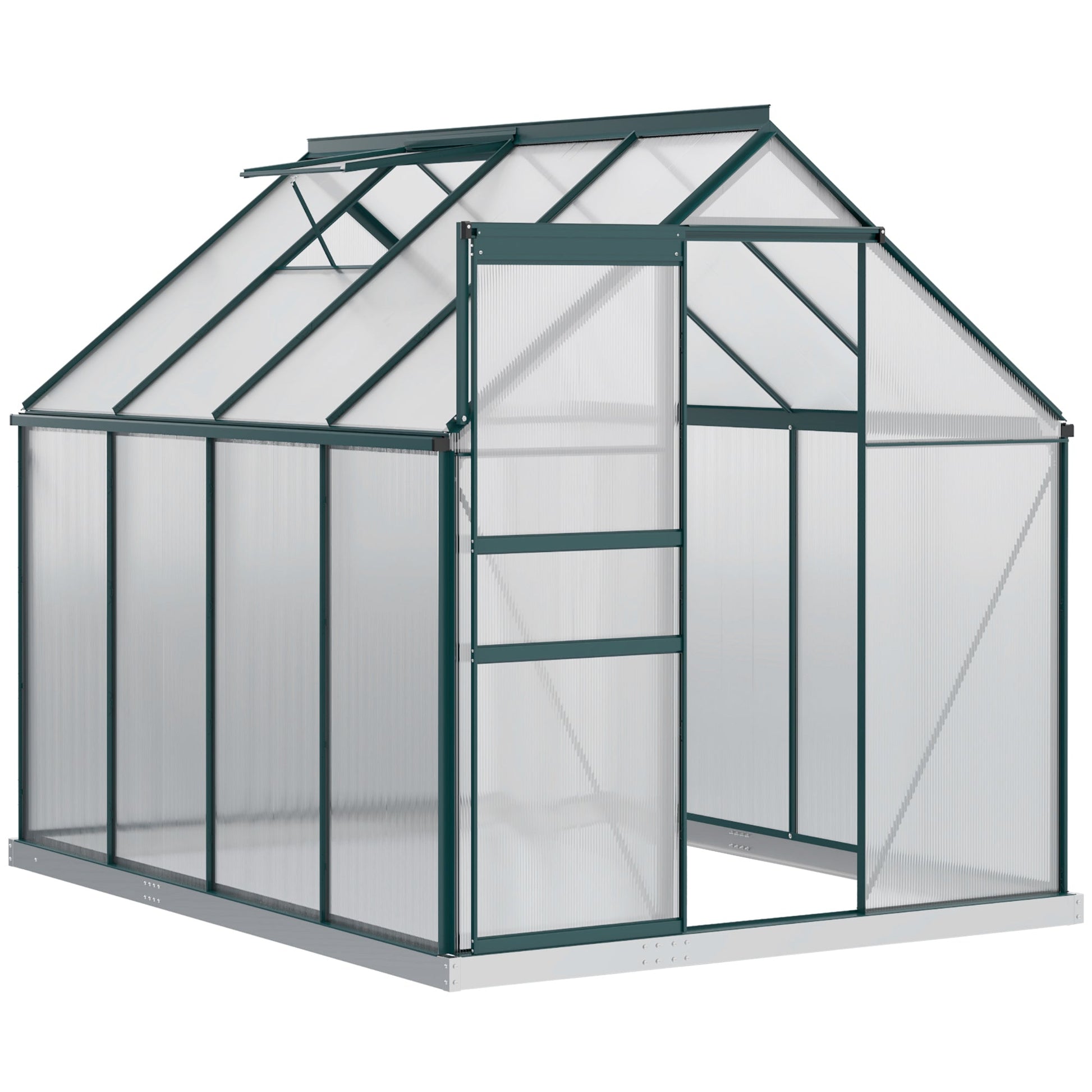 6' x 8' x 6.5' Polycarbonate Greenhouse, Walk-in Green House with Adjustable Roof Vent Galvanized Base Sliding Door Rain Gutter for Outdoor Garden Backyard, Green