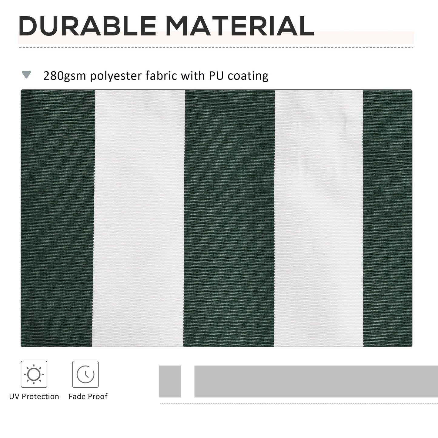11' x 10' Retractable Awning Fabric Replacement Outdoor Sunshade Canopy Awning Cover, UV Protection, Green and White