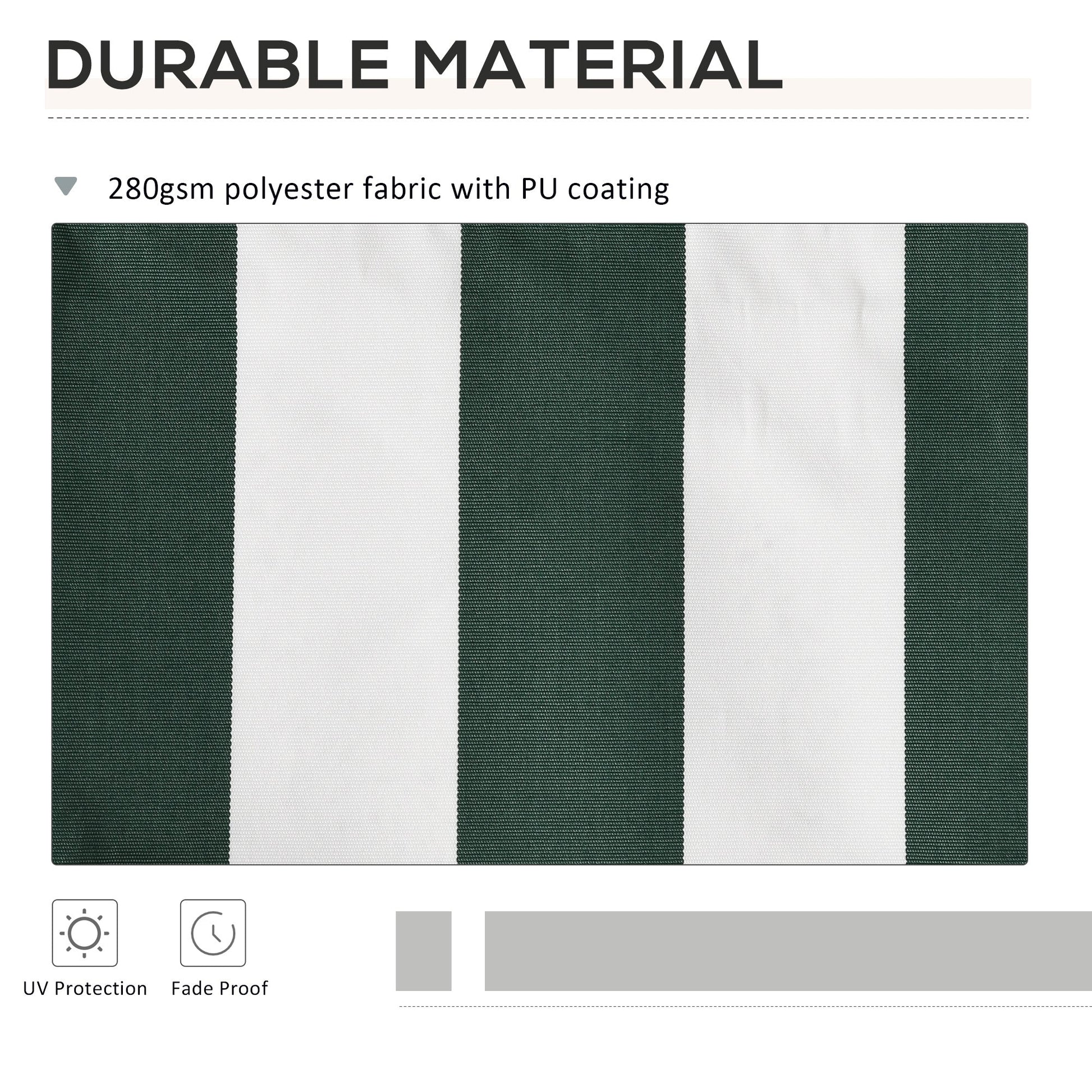 11' x 10' Retractable Awning Fabric Replacement Outdoor Sunshade Canopy Awning Cover, UV Protection, Green and White