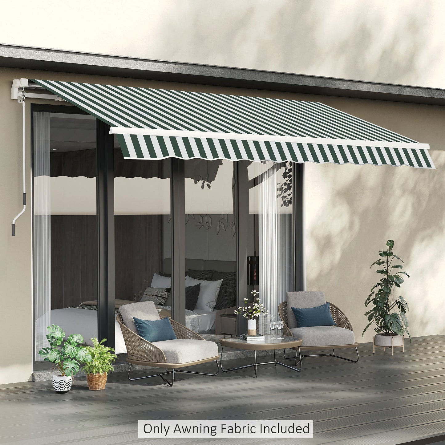 11' x 10' Retractable Awning Fabric Replacement Outdoor Sunshade Canopy Awning Cover, UV Protection, Green and White