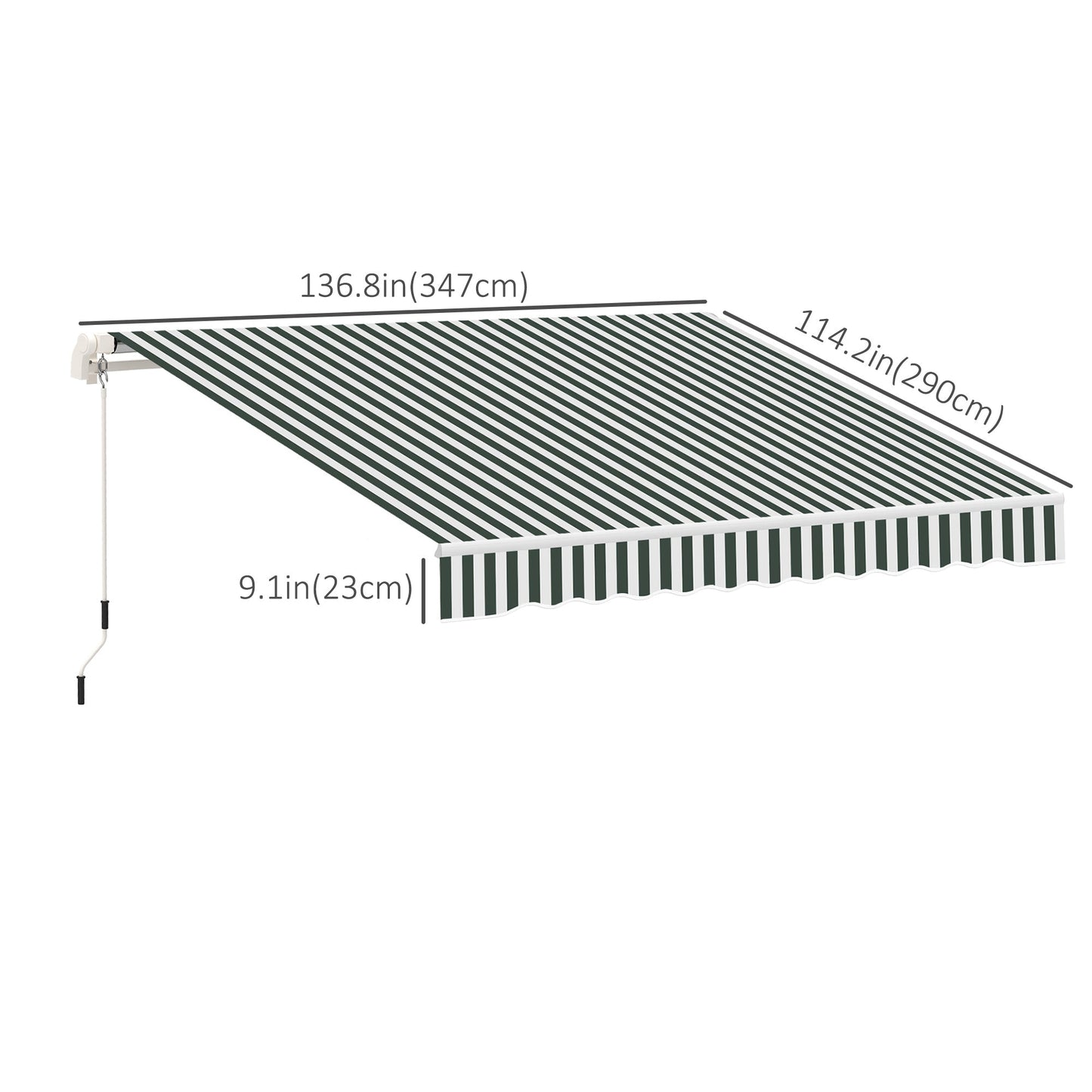 11' x 10' Retractable Awning Fabric Replacement Outdoor Sunshade Canopy Awning Cover, UV Protection, Green and White
