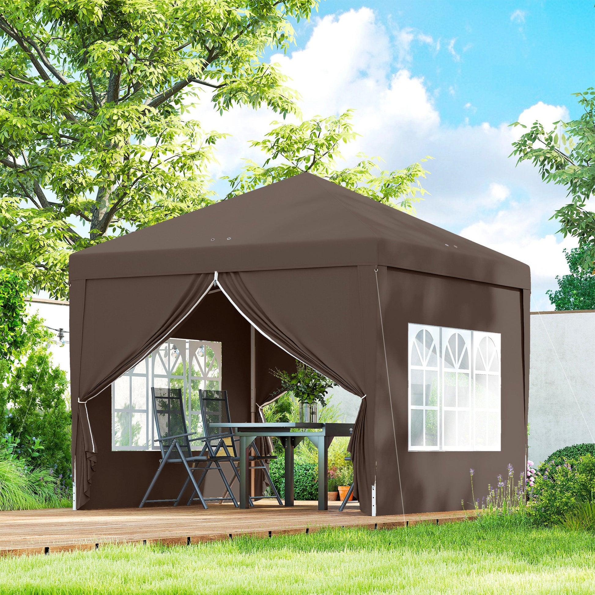 10'x10' Outdoor Pop Up Party Tent Gazebo Canopy with Carrying Bag (Coffee)