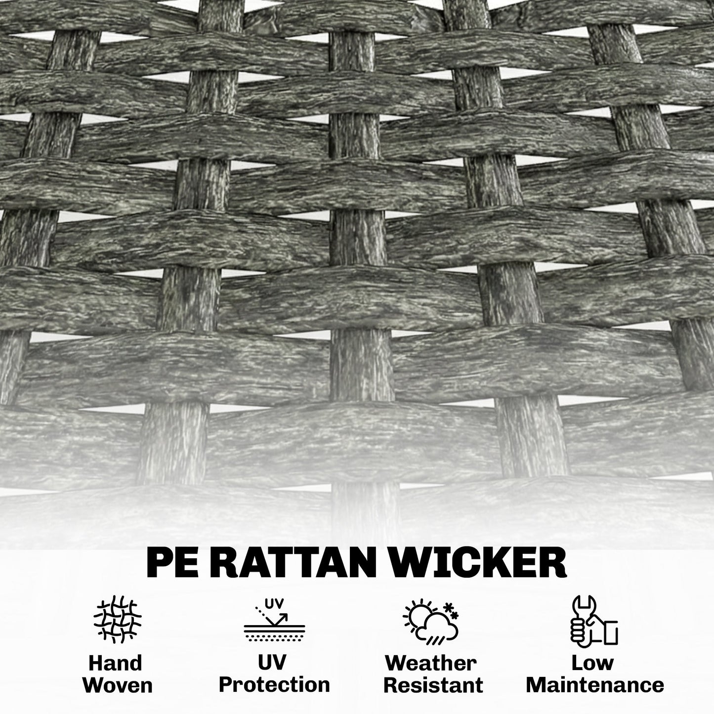 3 Piece Wicker Patio Furniture Set, Outdoor Bistro Set with 2 Armless Chairs, Steel Table, Rattan Outdoor Conversation Furniture for Porch Balcony, Grey