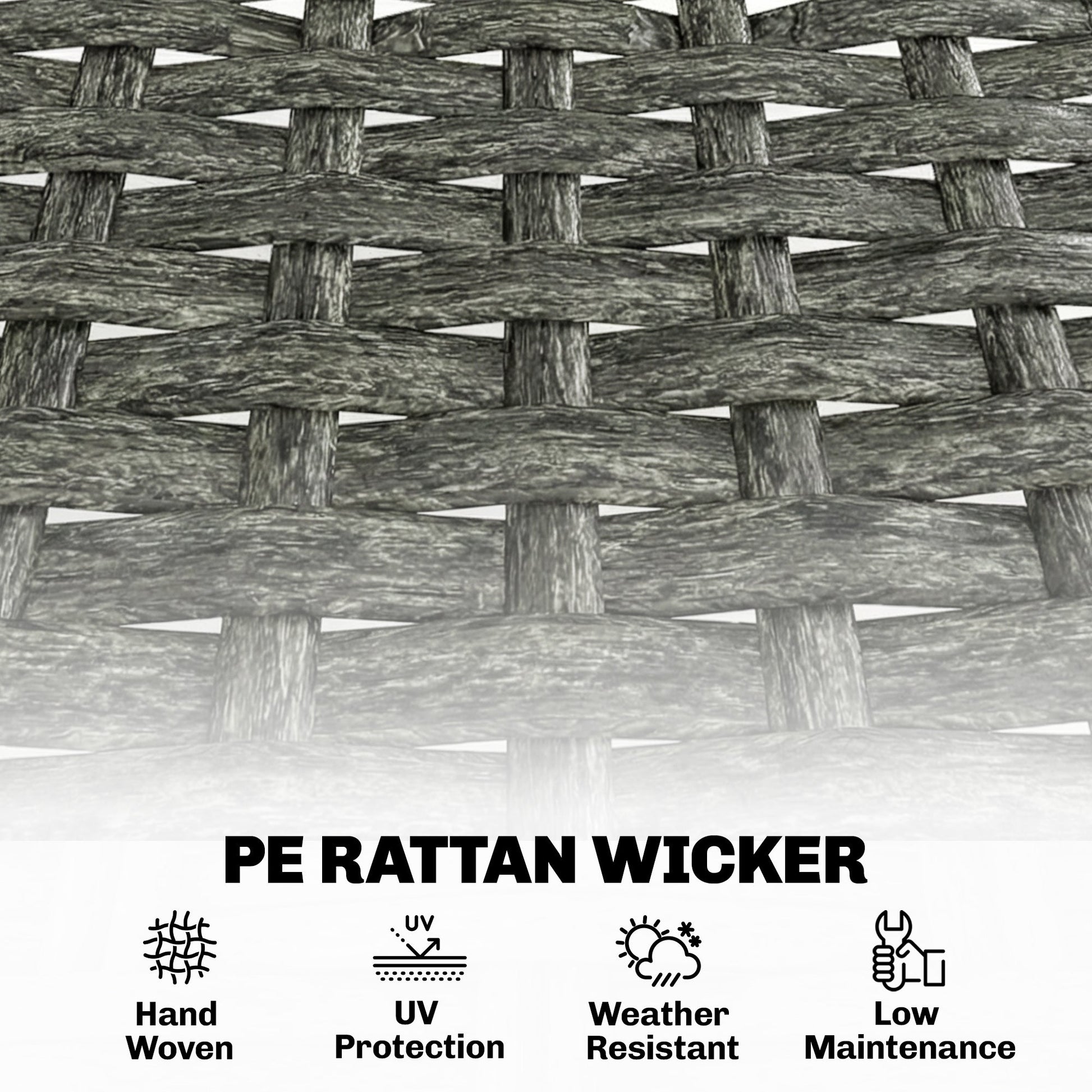 3 Piece Wicker Patio Furniture Set, Outdoor Bistro Set with 2 Armless Chairs, Steel Table, Rattan Outdoor Conversation Furniture for Porch Balcony, Grey