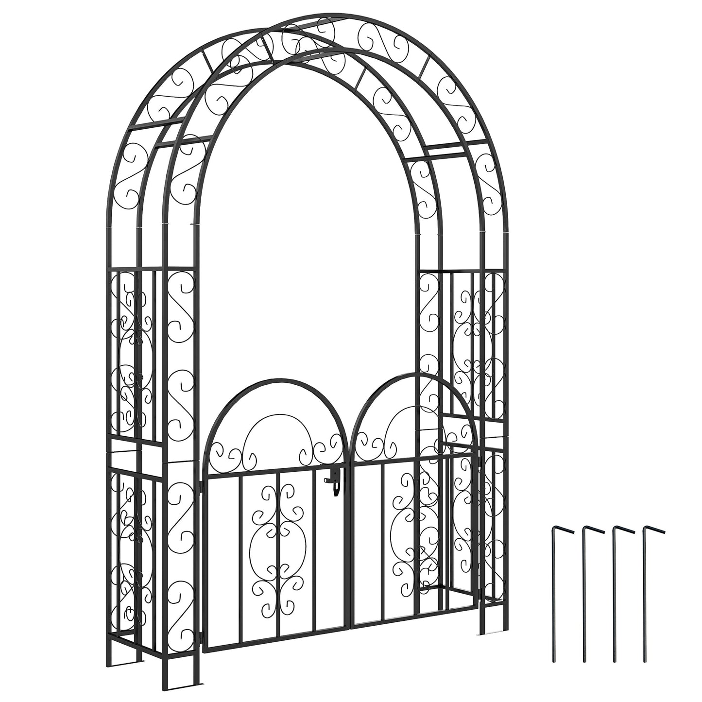 7.4ft Steel Garden Arch with Gate, Garden Arbor Trellis for Climbing Plants, Roses, Vines, Wedding Arch for Outdoor, Garden, Lawn, Backyard, Black