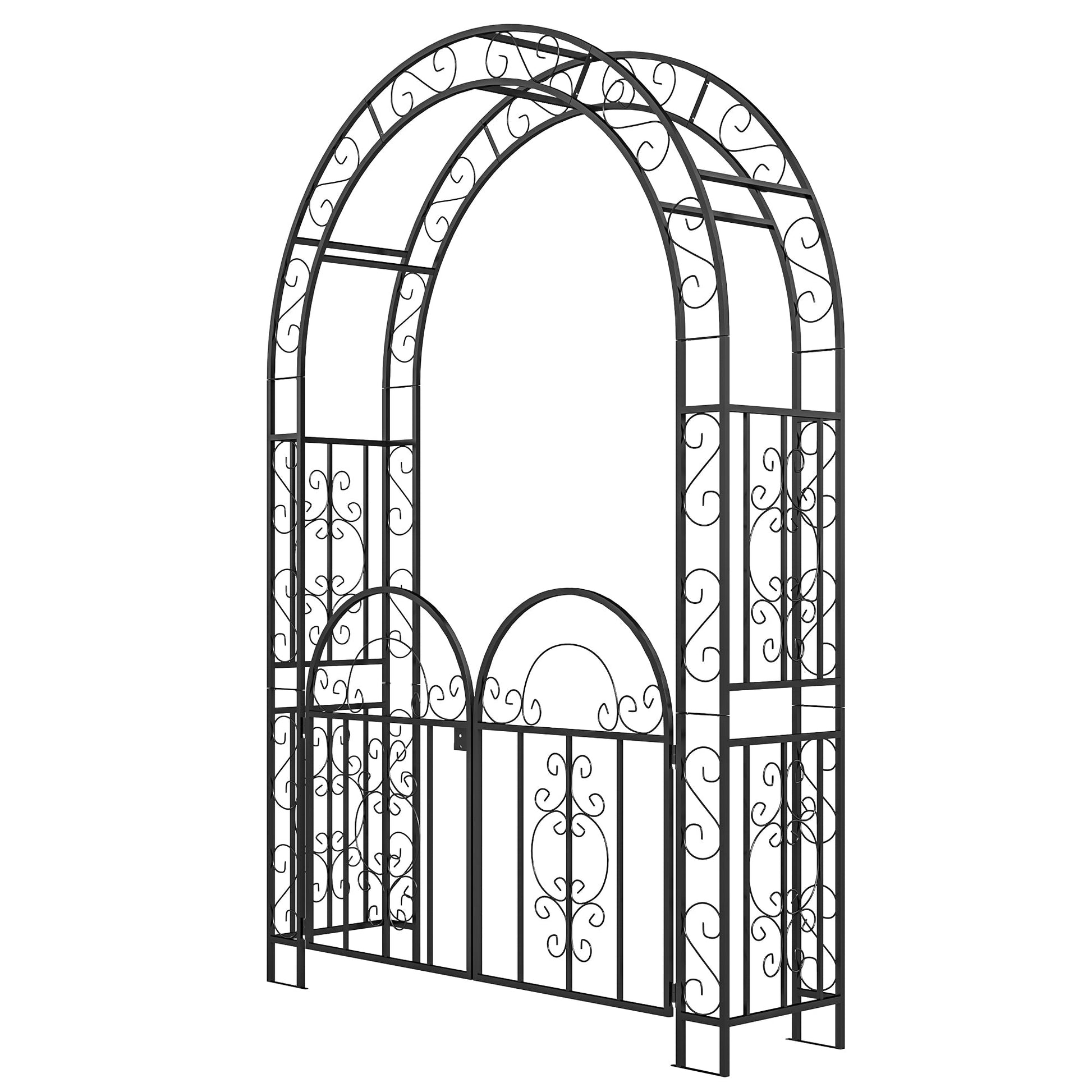 7.4ft Steel Garden Arch with Gate, Garden Arbor Trellis for Climbing Plants, Roses, Vines, Wedding Arch for Outdoor, Garden, Lawn, Backyard, Black