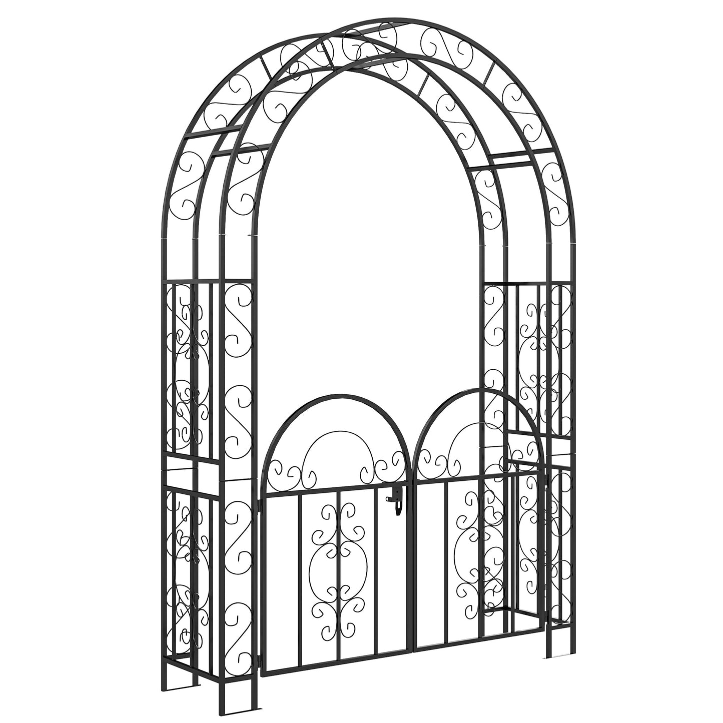 7.4ft Steel Garden Arch with Gate, Garden Arbor Trellis for Climbing Plants, Roses, Vines, Wedding Arch for Outdoor, Garden, Lawn, Backyard, Black