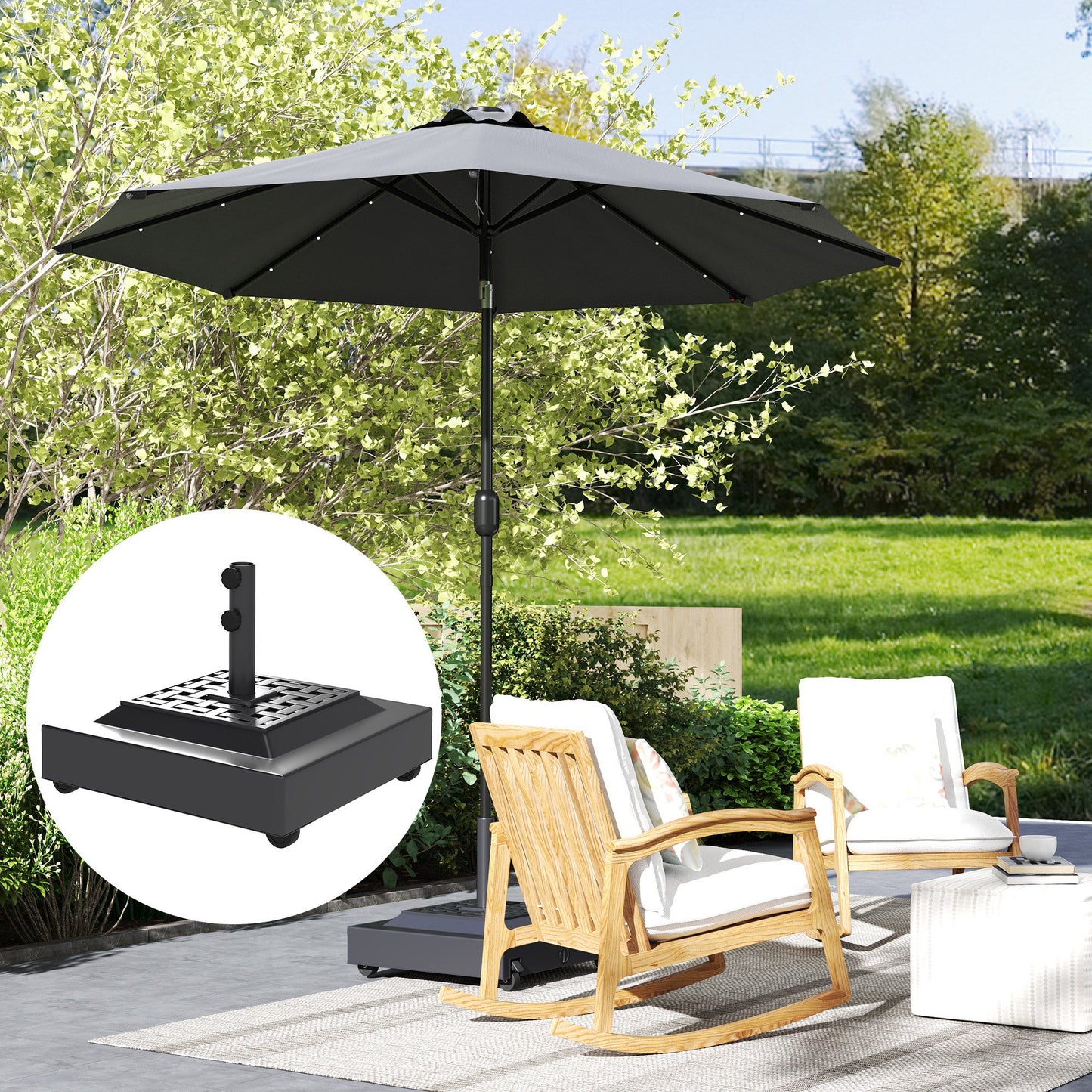 Outdoor Umbrella Base with Wheels, Heavy Duty Patio Umbrella Base, Filled Up to 143lbs with Stand or 112lbs with Water, Patio Umbrella Holder for Garden, Poolside, Black