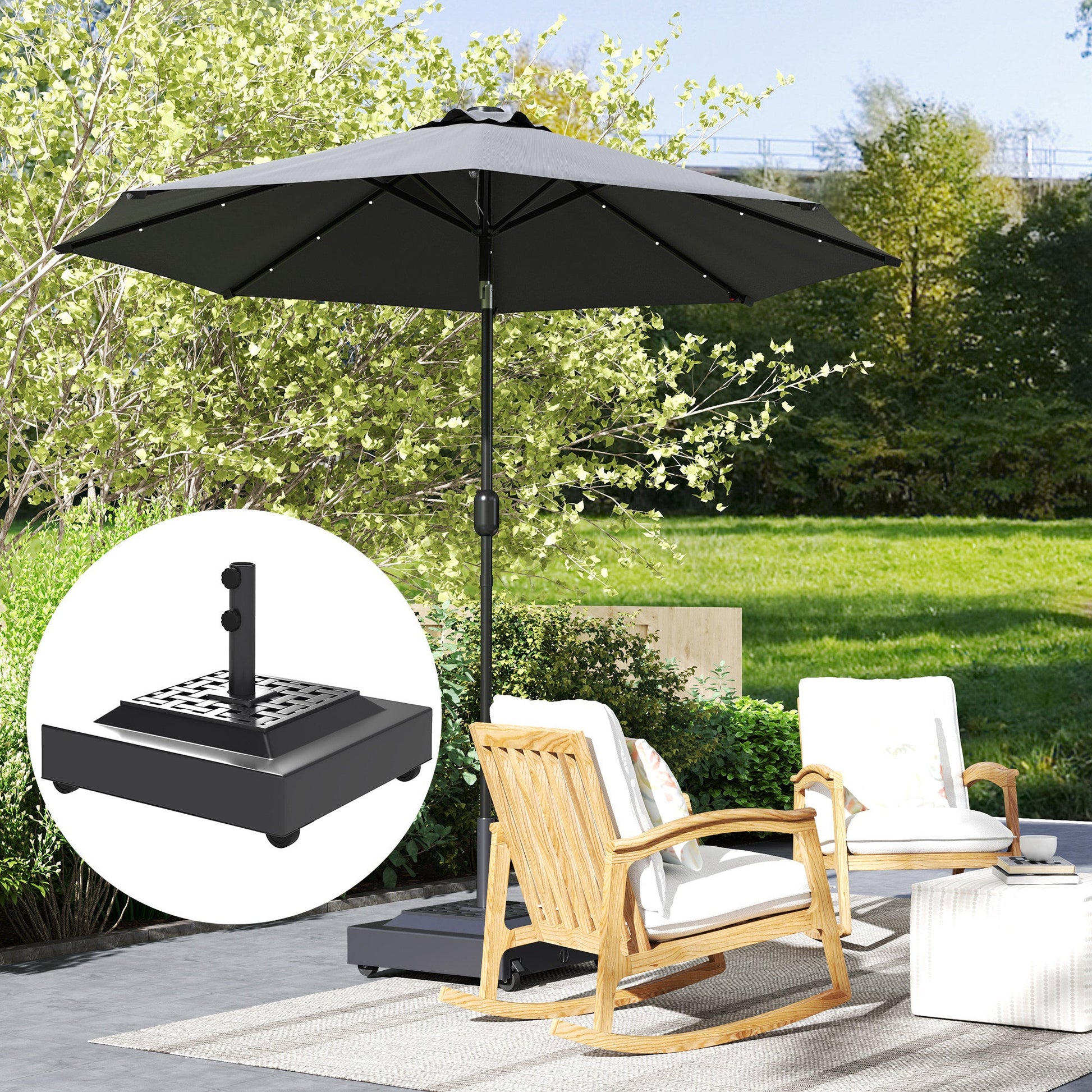 Outdoor Umbrella Base with Wheels, Heavy Duty Patio Umbrella Base, Filled Up to 143lbs with Stand or 112lbs with Water, Patio Umbrella Holder for Garden, Poolside, Black