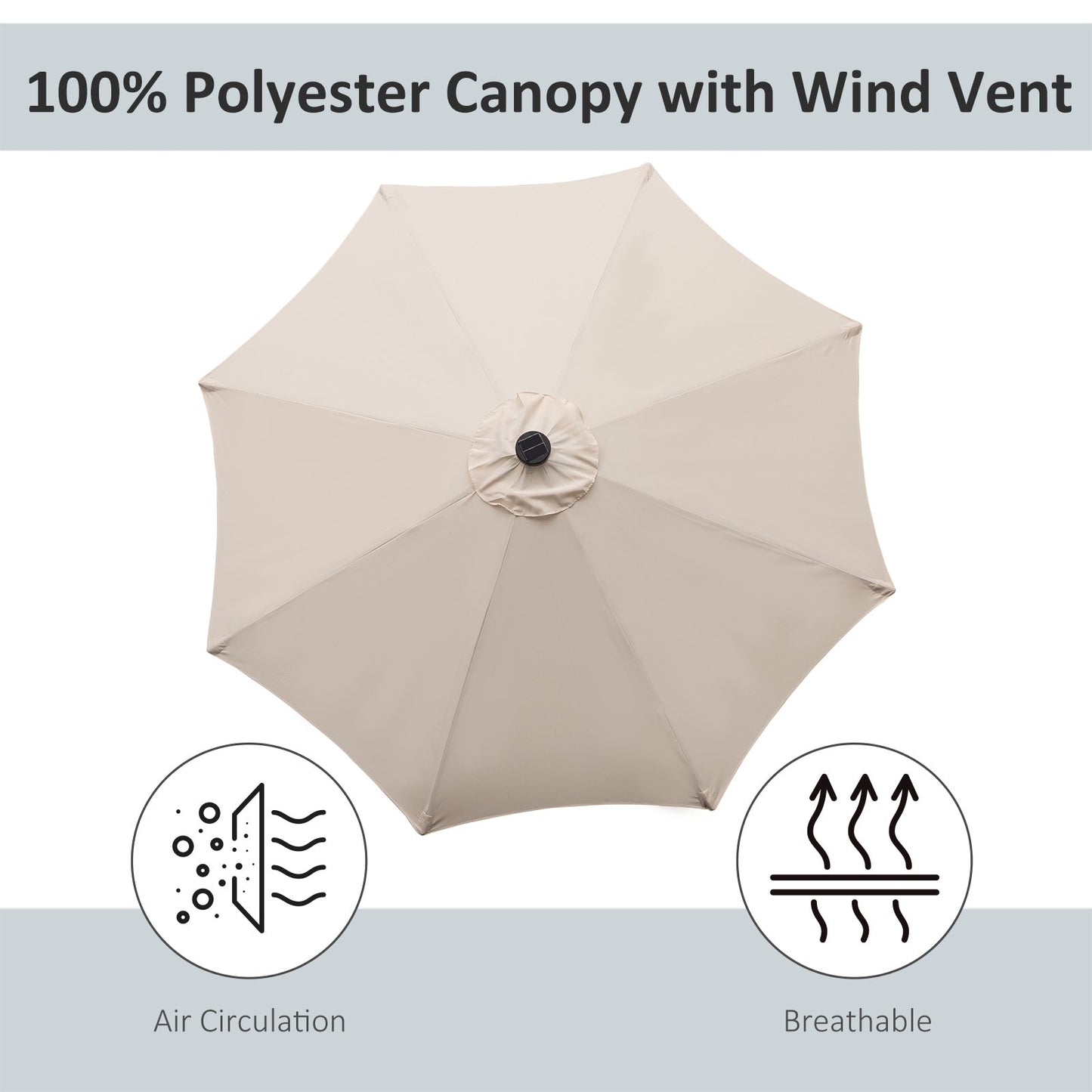9ft Solar Patio Umbrella Outdoor Sunshade 24 LED Lights Tilt Canopy, Cream