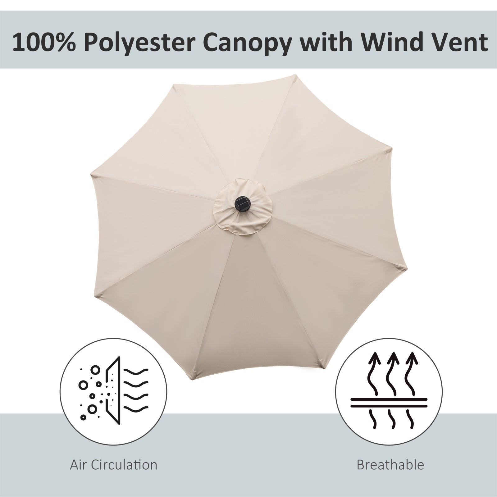 9ft Solar Patio Umbrella Outdoor Sunshade 24 LED Lights Tilt Canopy, Cream
