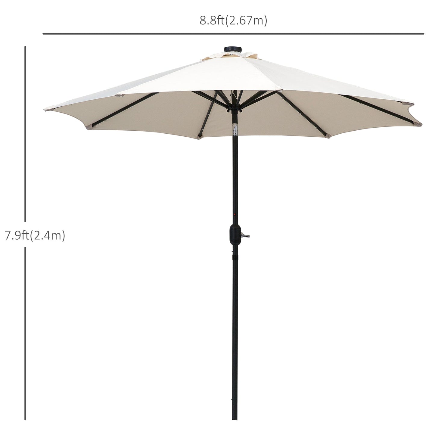 9ft Solar Patio Umbrella Outdoor Sunshade 24 LED Lights Tilt Canopy, Cream