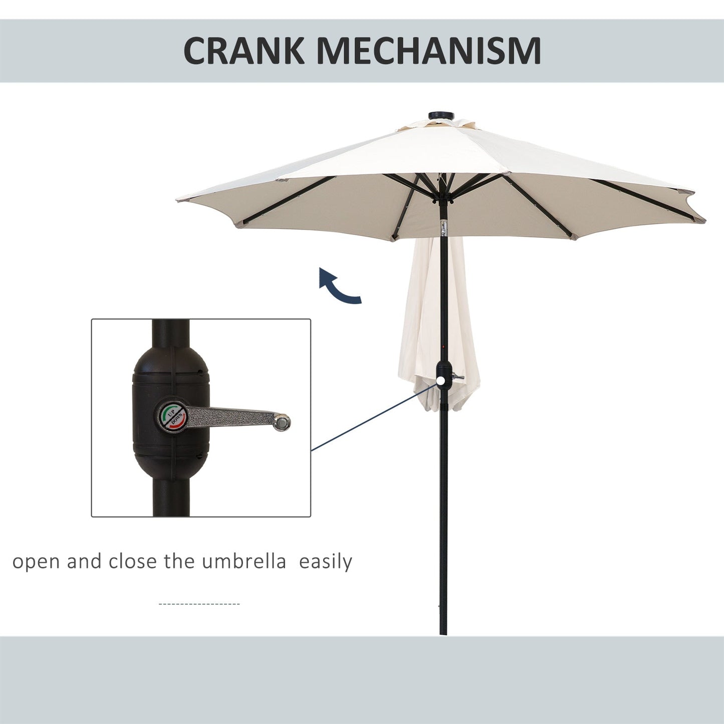 9ft Solar Patio Umbrella Outdoor Sunshade 24 LED Lights Tilt Canopy, Cream