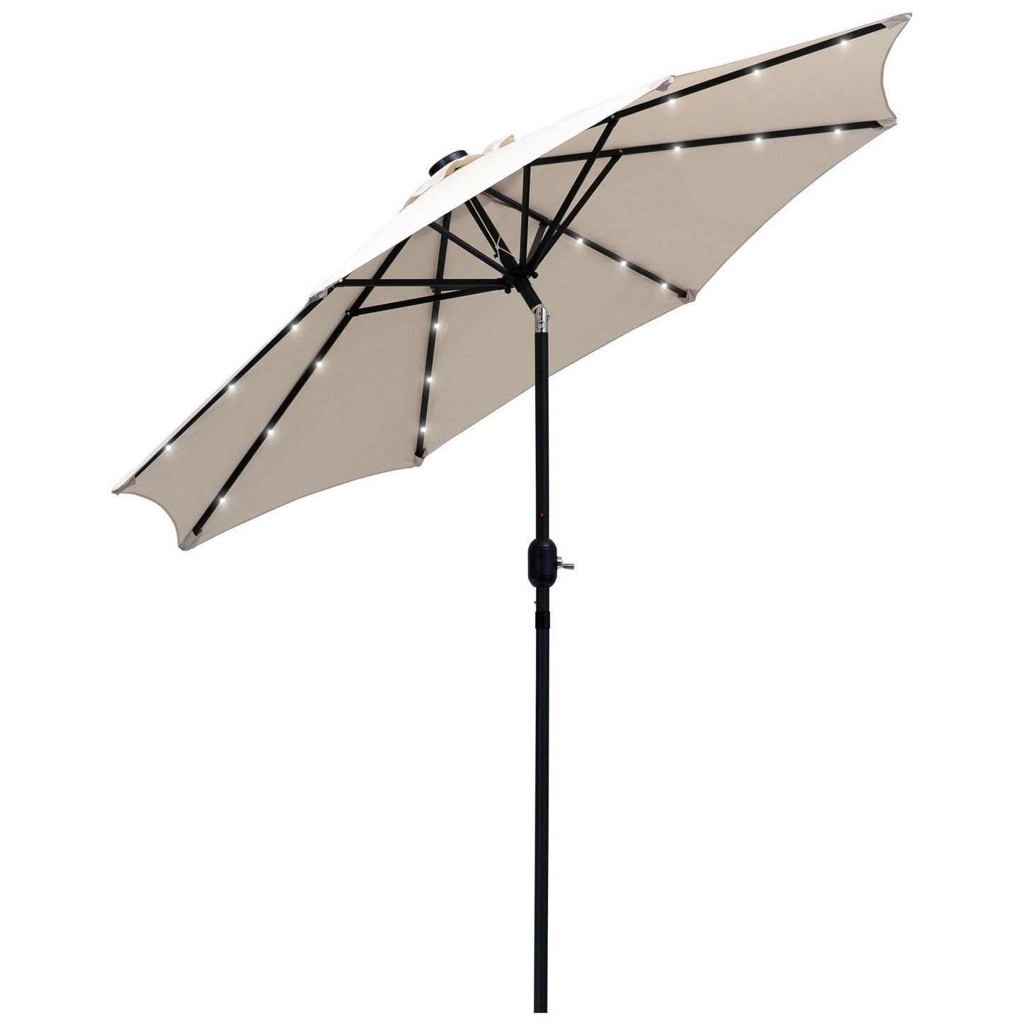 9ft Solar Patio Umbrella Outdoor Sunshade 24 LED Lights Tilt Canopy, Cream