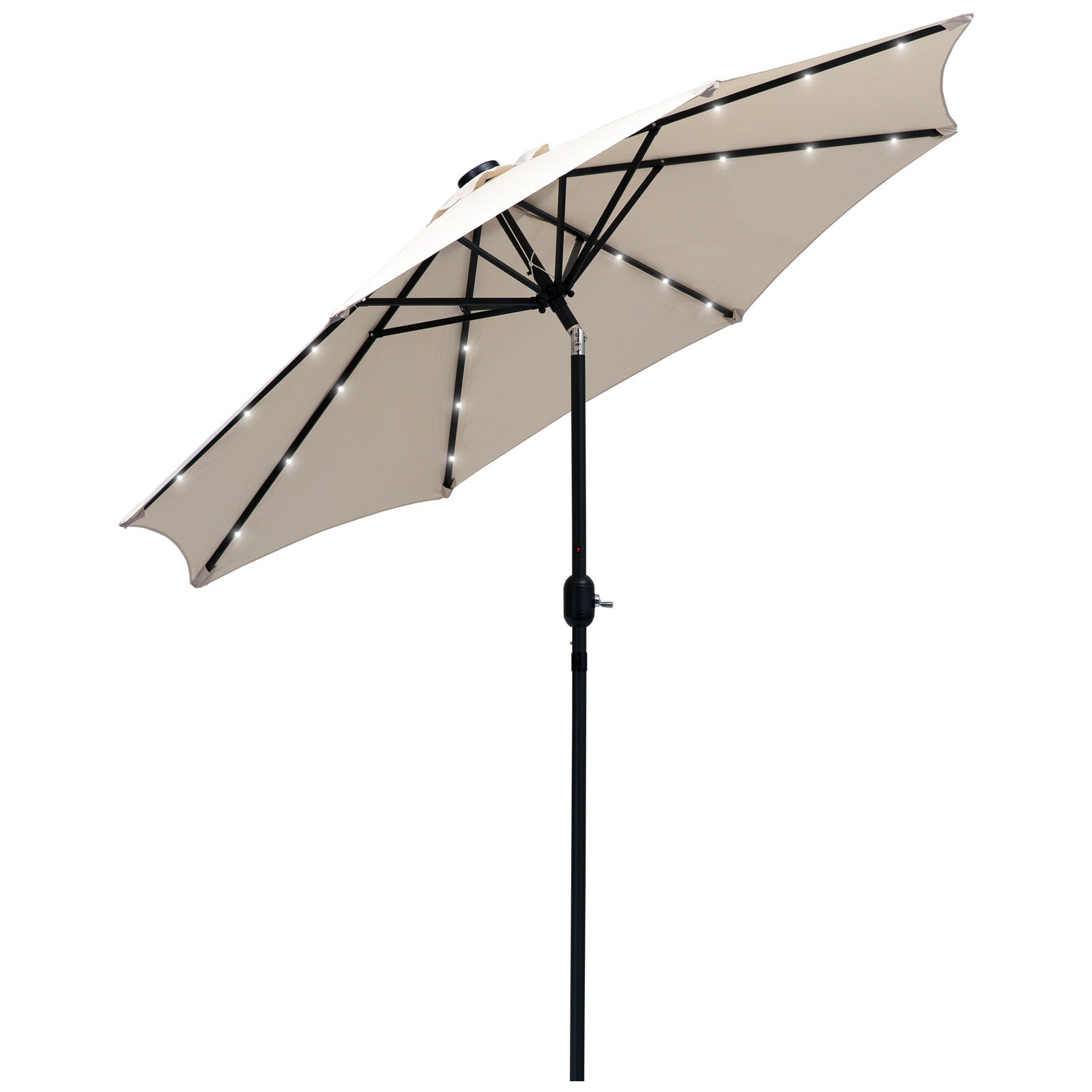 9ft Solar Patio Umbrella Outdoor Sunshade 24 LED Lights Tilt Canopy, Cream