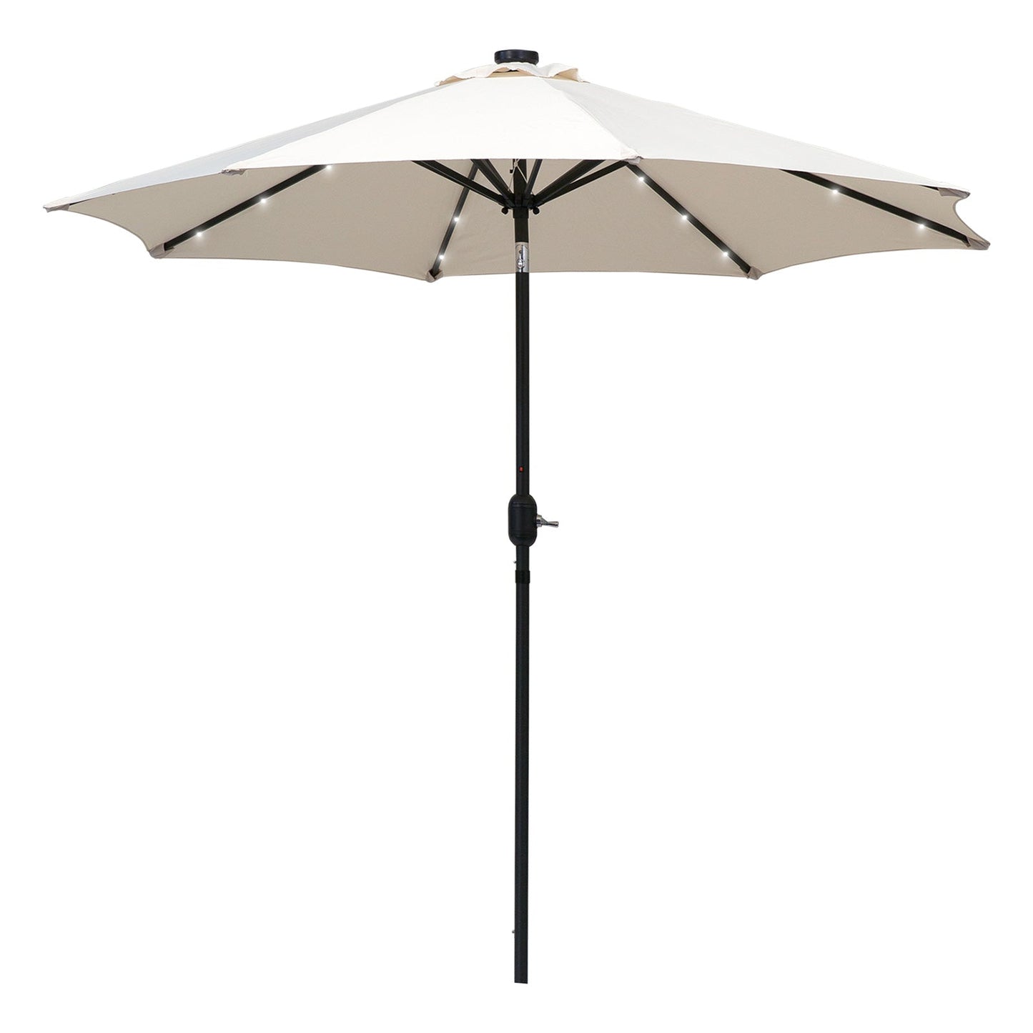 9ft Solar Patio Umbrella Outdoor Sunshade 24 LED Lights Tilt Canopy, Cream