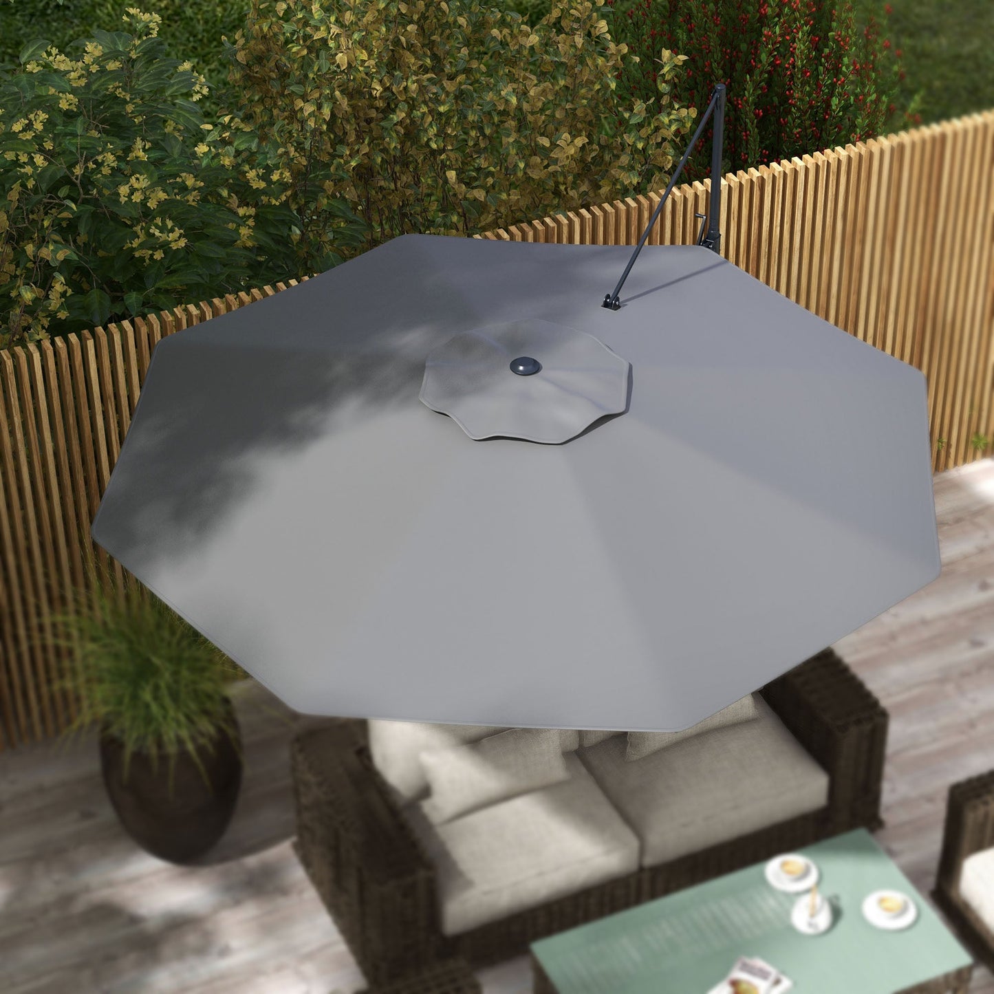 10 FT Cantilever Patio Umbrella, Round Hanging Offset Umbrella with 360°Rotation, Crank, Tilt, Cross Base, 8 Ribs, Air Vent, Outdoor Umbrella for Garden, Backyard, Grey