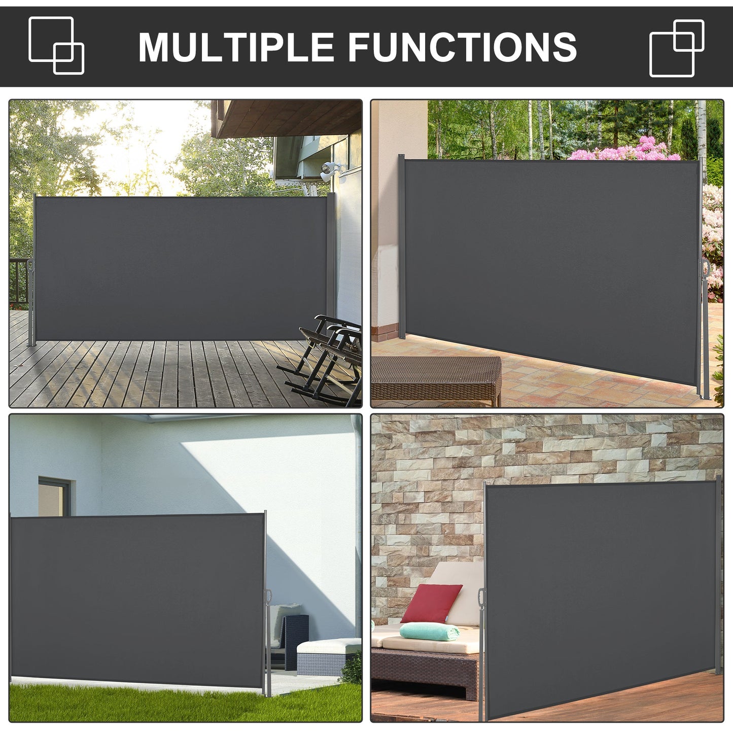 118" x 63" Retractable Side Awning Patio Outdoor Folding Privacy Screen with Resistance to UV Rays & Wind, Grey