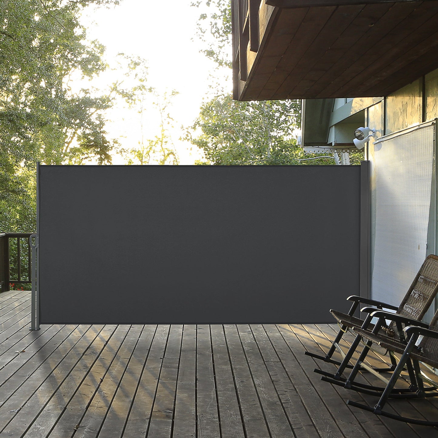 118" x 63" Retractable Side Awning Patio Outdoor Folding Privacy Screen with Resistance to UV Rays & Wind, Grey