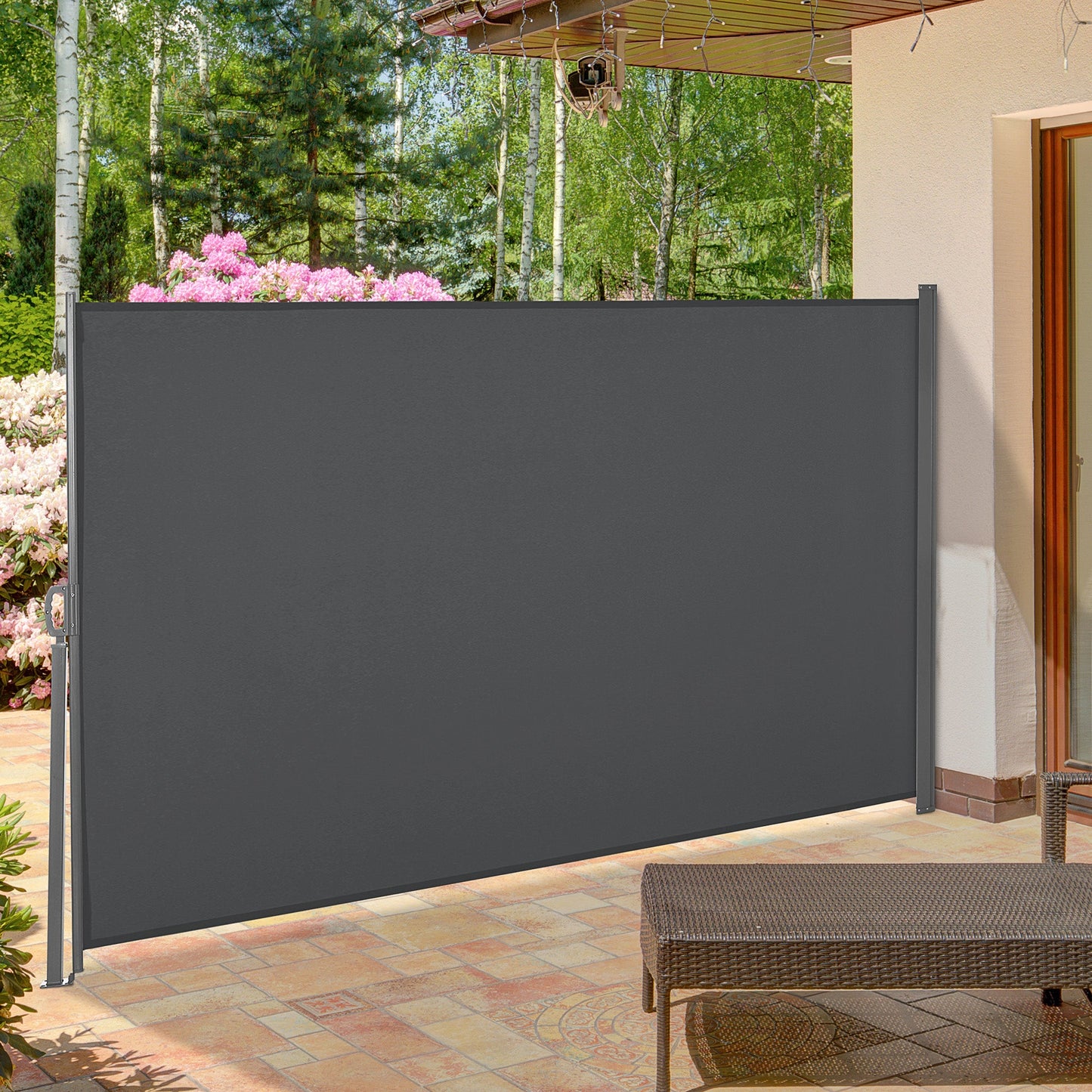 118" x 63" Retractable Side Awning Patio Outdoor Folding Privacy Screen with Resistance to UV Rays & Wind, Grey