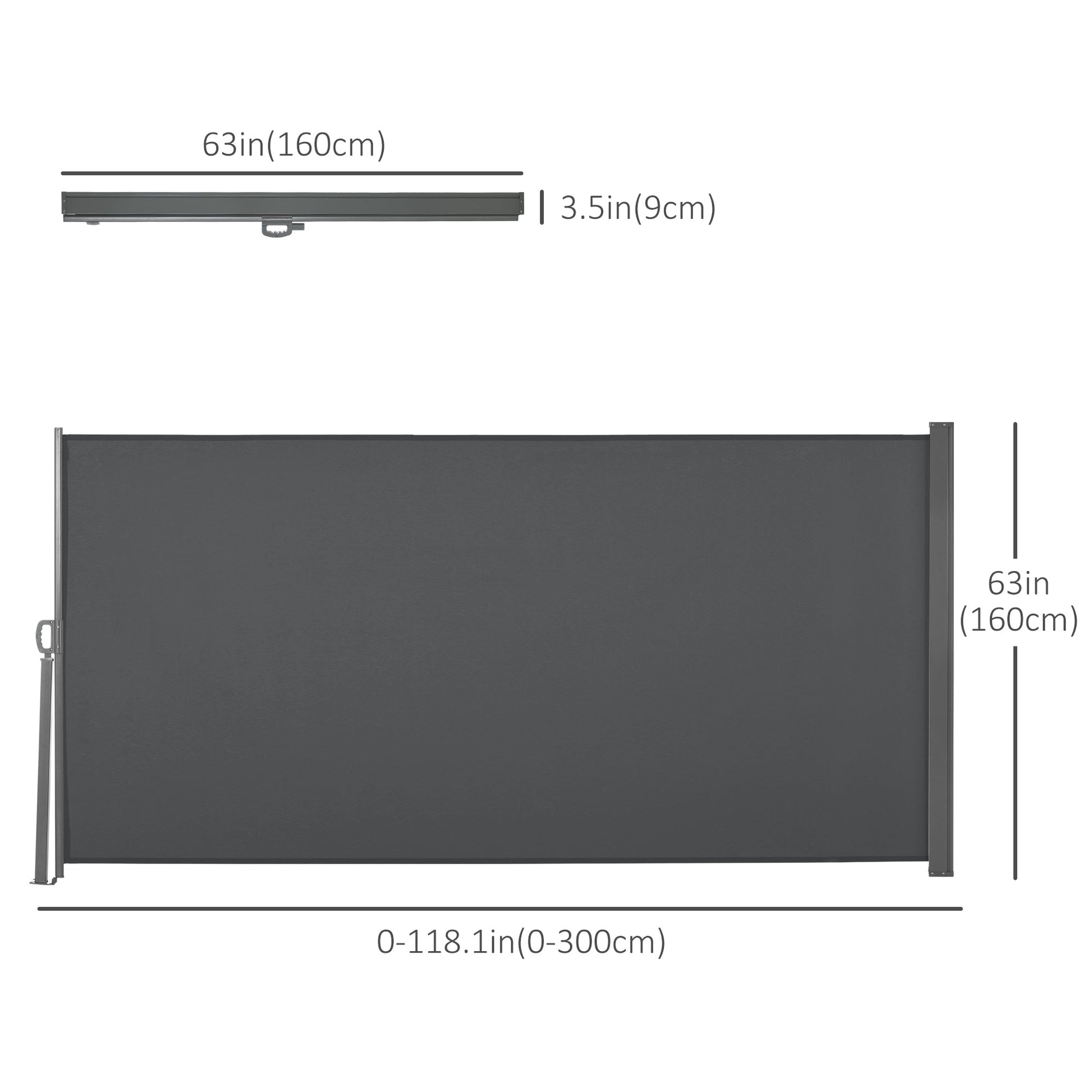 118" x 63" Retractable Side Awning Patio Outdoor Folding Privacy Screen with Resistance to UV Rays & Wind, Grey