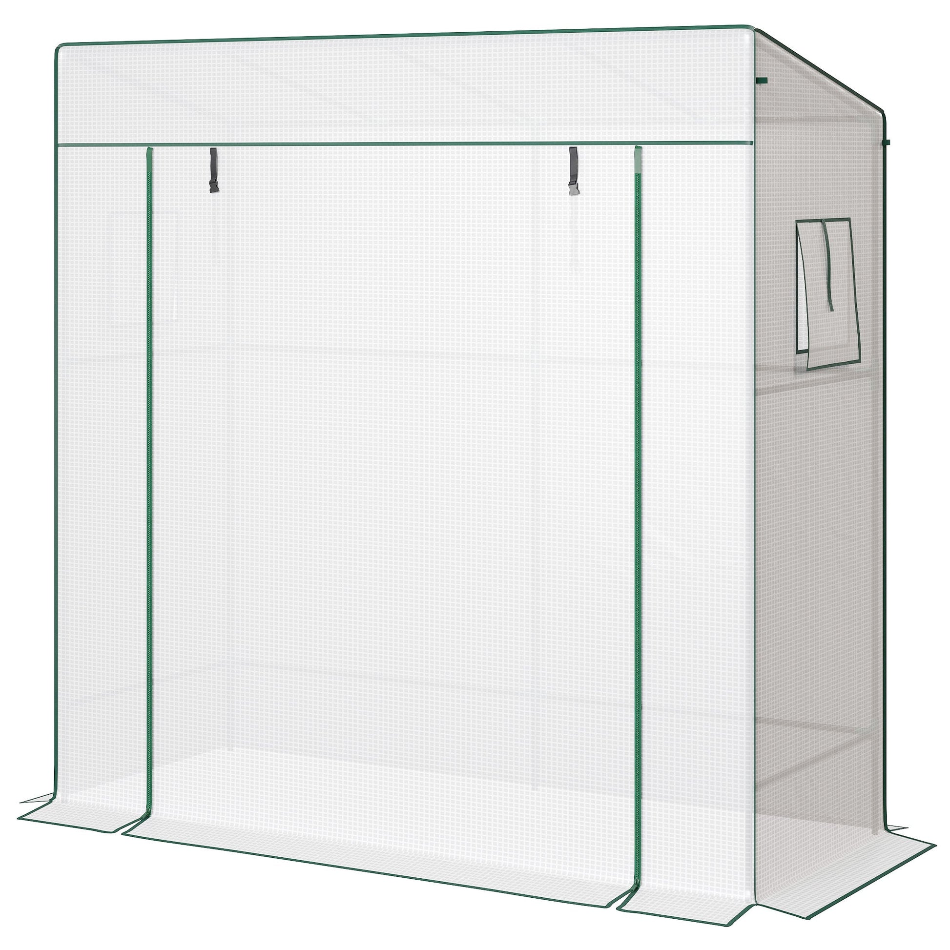 Lean-to Tomato Greenhouse with PE Cover, Walk-in Green House with Roll-up Door and 2 Mesh Windows, Portable Plant Grow House for Indoor Outdoor, 77.2"x30.3"x77.6", White