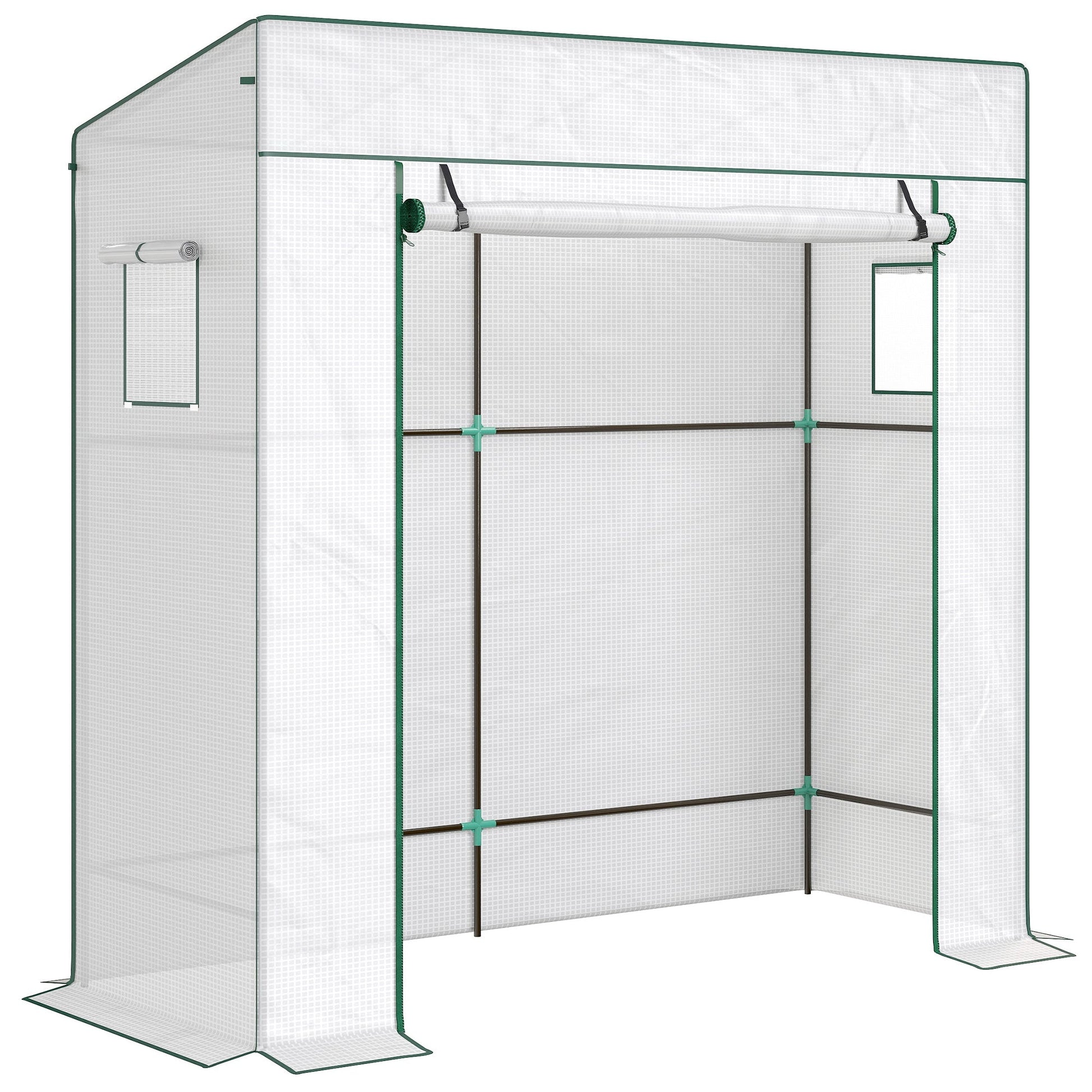 Lean-to Tomato Greenhouse with PE Cover, Walk-in Green House with Roll-up Door and 2 Mesh Windows, Portable Plant Grow House for Indoor Outdoor, 77.2"x30.3"x77.6", White