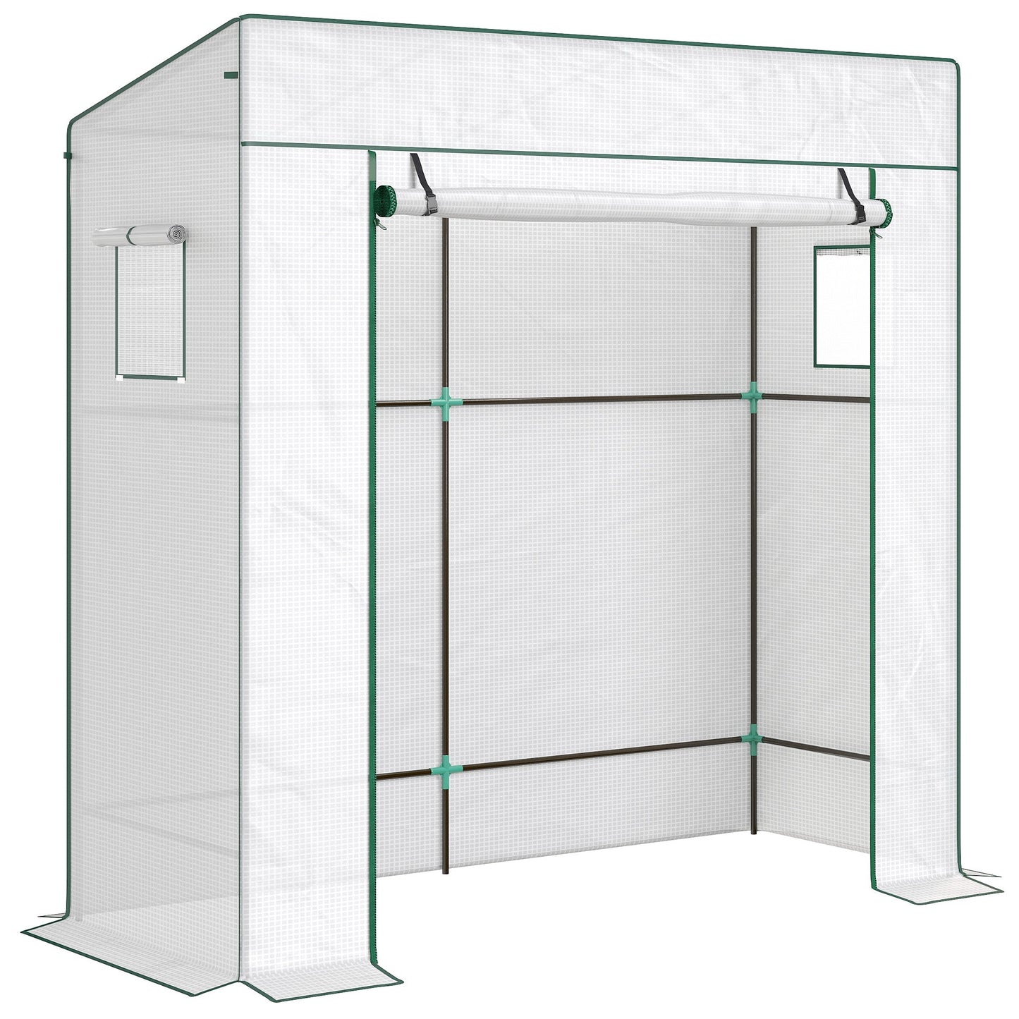Lean-to Tomato Greenhouse with PE Cover, Walk-in Green House with Roll-up Door and 2 Mesh Windows, Portable Plant Grow House for Indoor Outdoor, 77.2"x30.3"x77.6", White