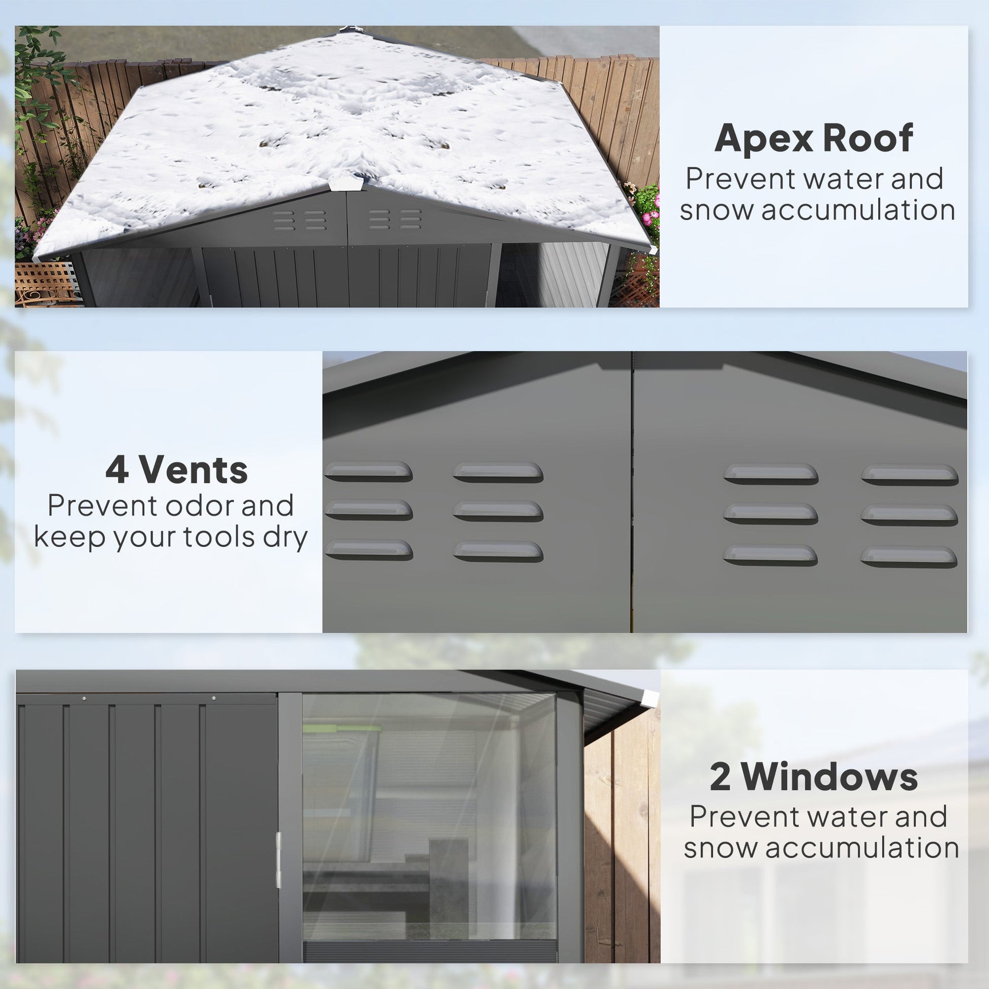 8' x 6' Outdoor Storage Shed, Galvanized Metal Garden Shed with 2 Windows, 4 Vents, Lockable Doors and Gloves, Tool Shed for Backyard, Patio, Lawn, Dark Grey