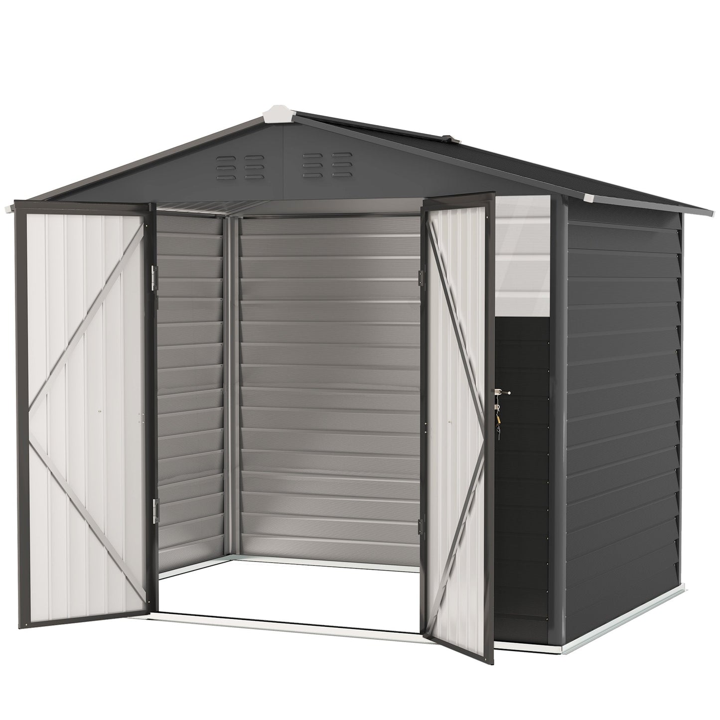 8' x 6' Outdoor Storage Shed, Galvanized Metal Garden Shed with 2 Windows, 4 Vents, Lockable Doors and Gloves, Tool Shed for Backyard, Patio, Lawn, Dark Grey