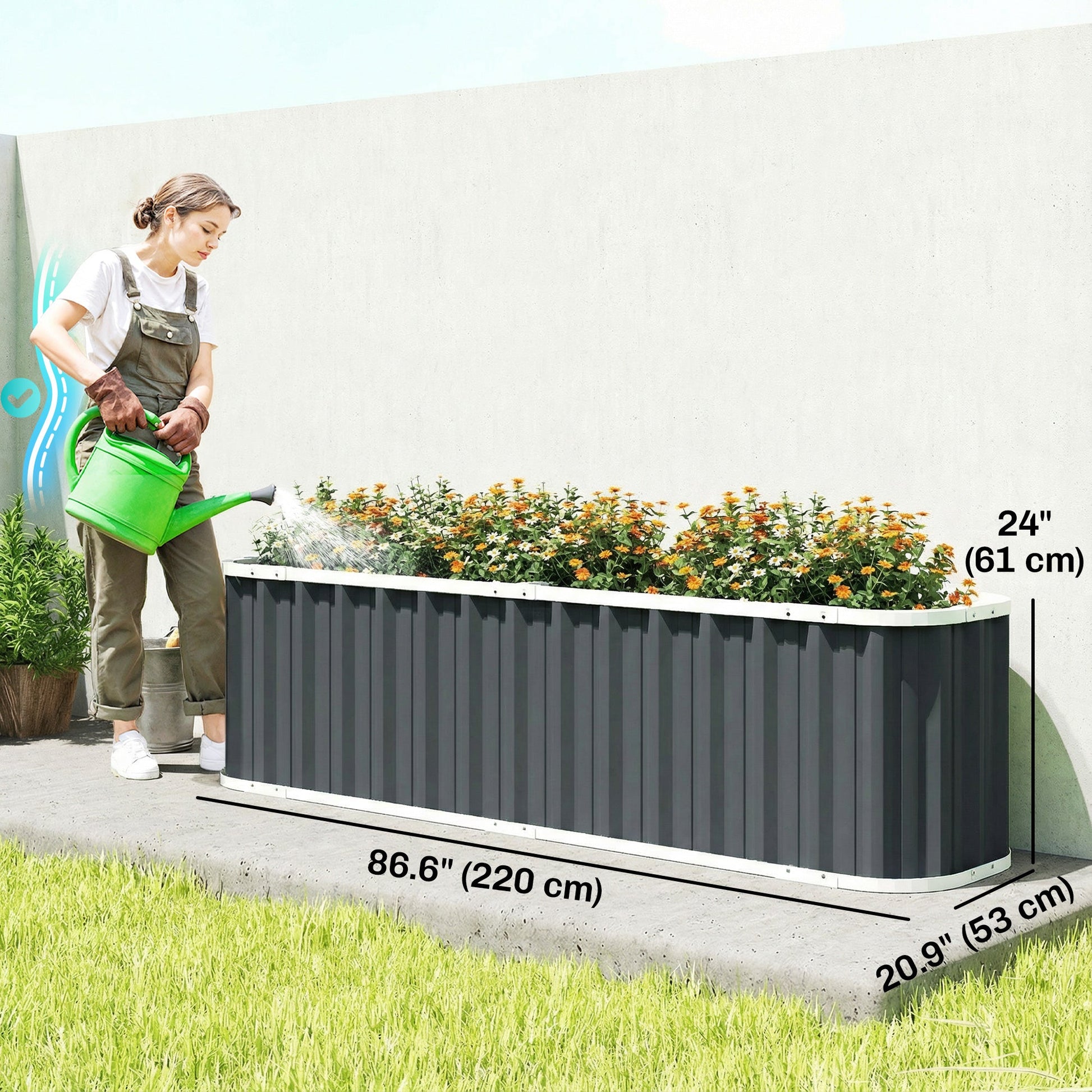 Galvanized Raised Garden Bed, 7' x 2' x 2' Deep Rot Planter Box with Gloves and Plant Labels, Metal Outdoor Garden Bed for Flowers, Herbs and Vegetables, Dark Grey