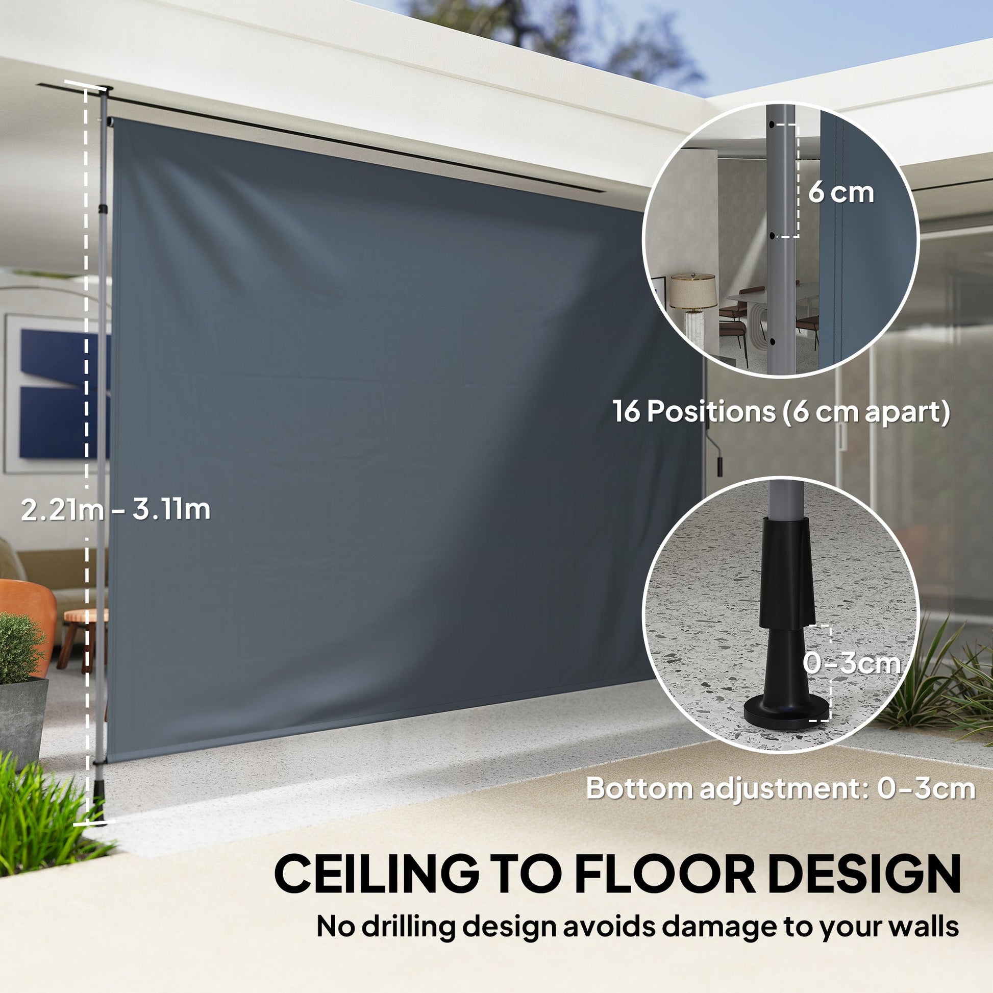 11.5' x 10' Retractable Patio Awning, Manual Outdoor Privacy Screen with UPF30+ & Water-Resistant Fabric for Patio, Balcony, Terrace, Pool, Dark Grey