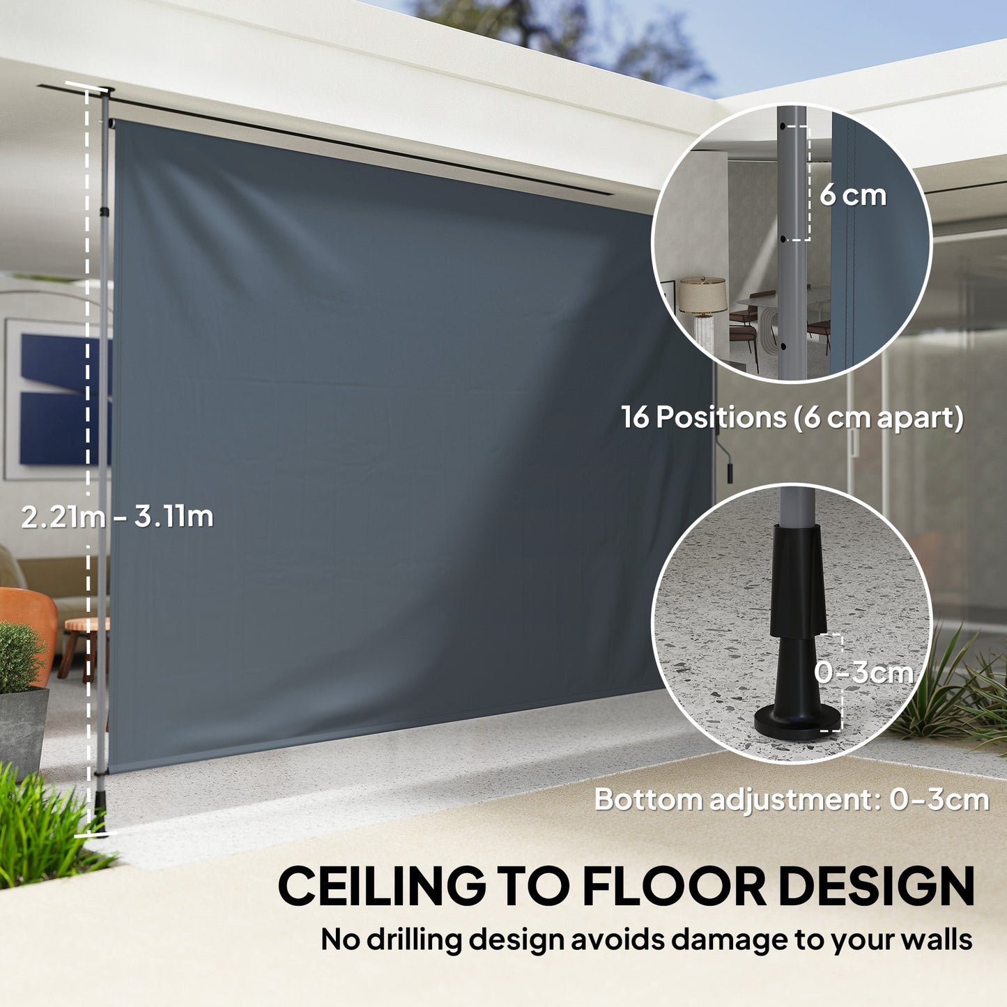 11.5' x 10' Retractable Patio Awning, Manual Outdoor Privacy Screen with UPF30+ & Water-Resistant Fabric for Patio, Balcony, Terrace, Pool, Dark Grey