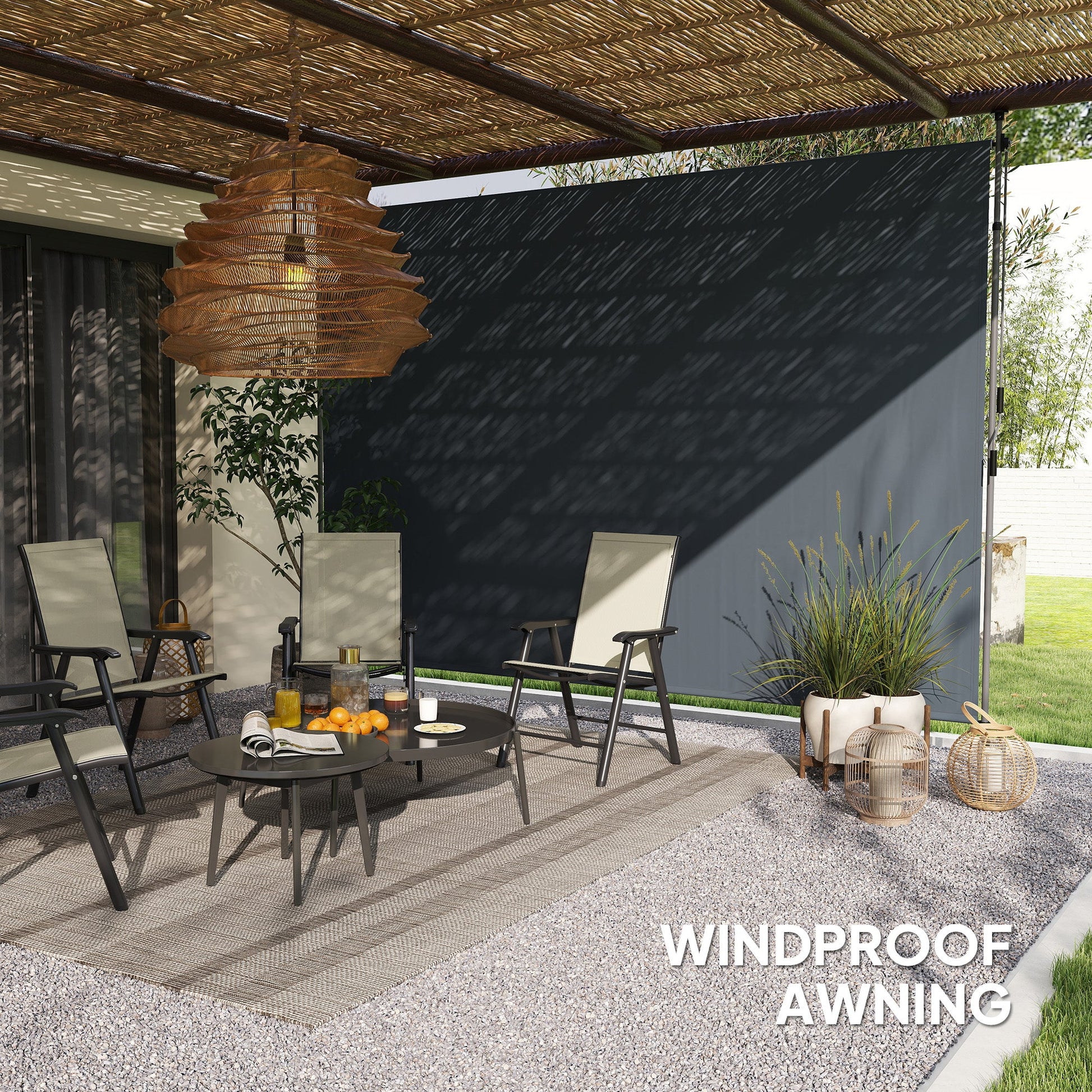 11.5' x 10' Retractable Patio Awning, Manual Outdoor Privacy Screen with UPF30+ & Water-Resistant Fabric for Patio, Balcony, Terrace, Pool, Dark Grey
