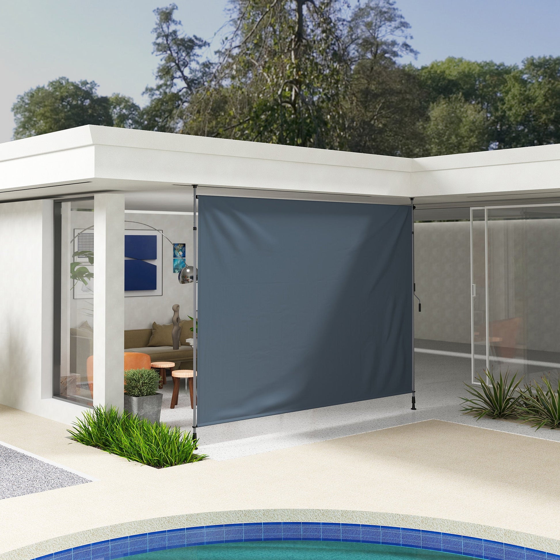 11.5' x 10' Retractable Patio Awning, Manual Outdoor Privacy Screen with UPF30+ & Water-Resistant Fabric for Patio, Balcony, Terrace, Pool, Dark Grey