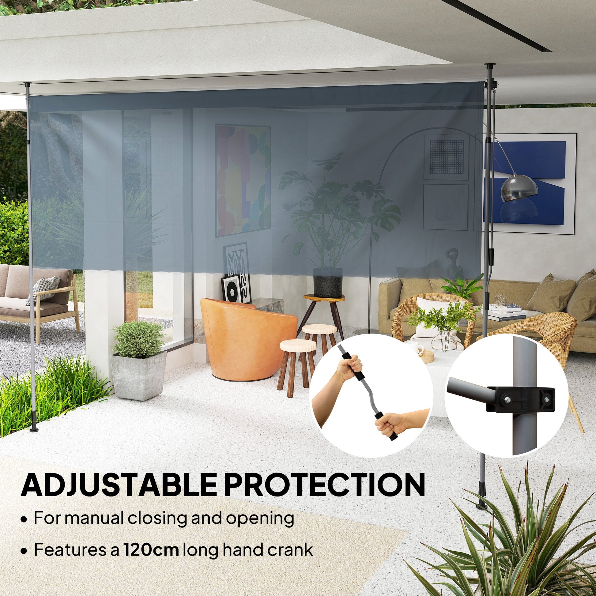 11.5' x 10' Retractable Patio Awning, Manual Outdoor Privacy Screen with UPF30+ & Water-Resistant Fabric for Patio, Balcony, Terrace, Pool, Dark Grey