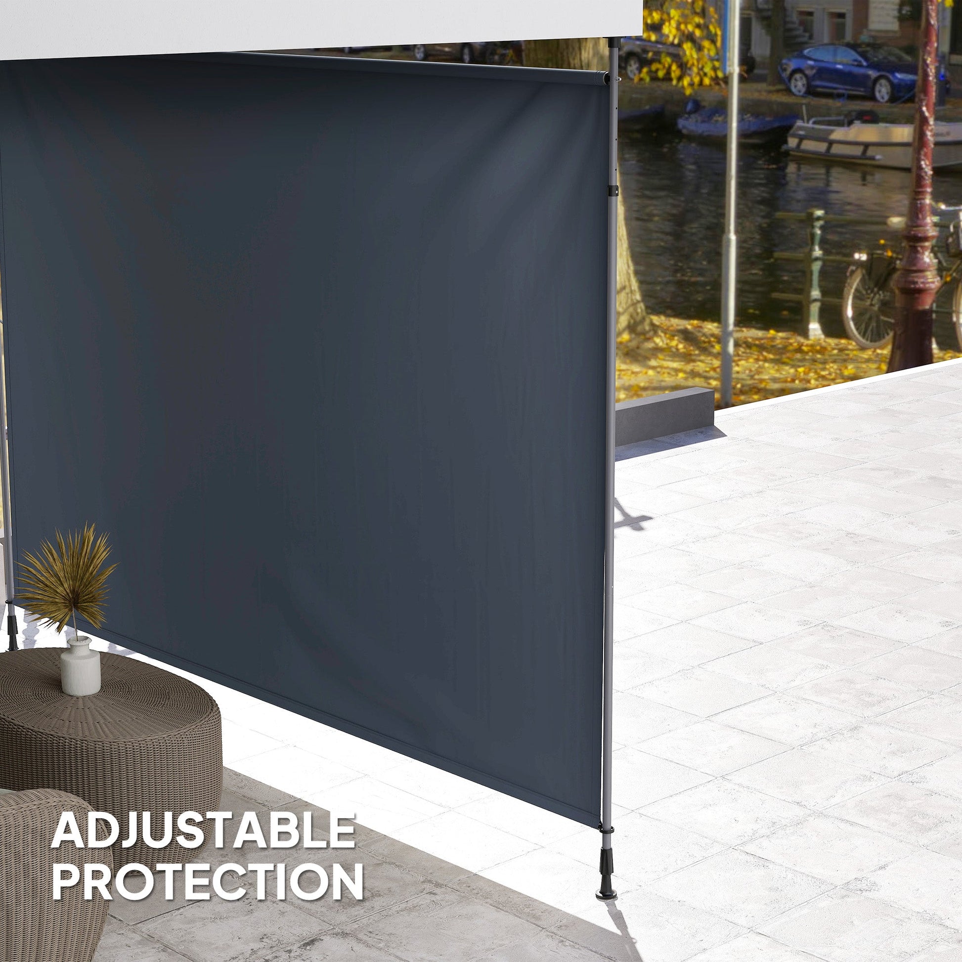 11.5' x 10' Retractable Patio Awning, Manual Outdoor Privacy Screen with UPF30+ & Water-Resistant Fabric for Patio, Balcony, Terrace, Pool, Dark Grey