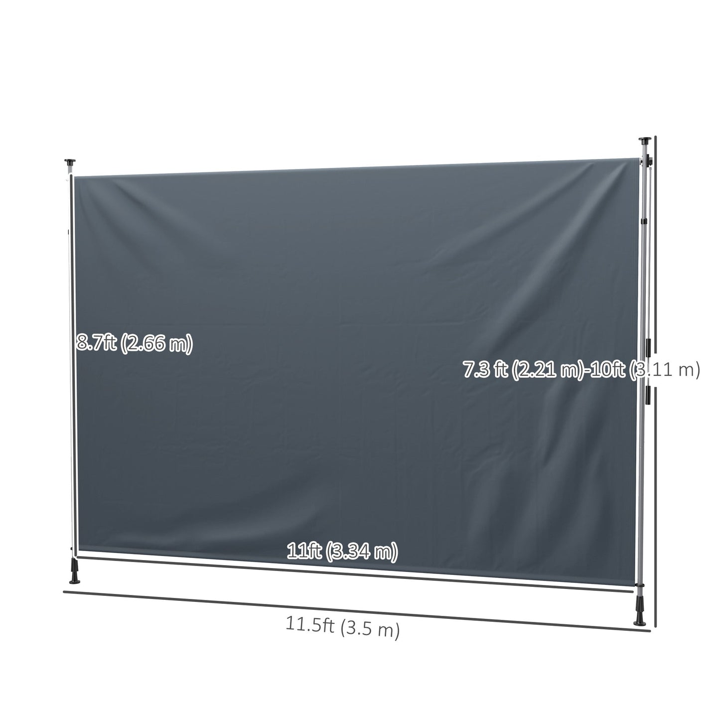 11.5' x 10' Retractable Patio Awning, Manual Outdoor Privacy Screen with UPF30+ & Water-Resistant Fabric for Patio, Balcony, Terrace, Pool, Dark Grey