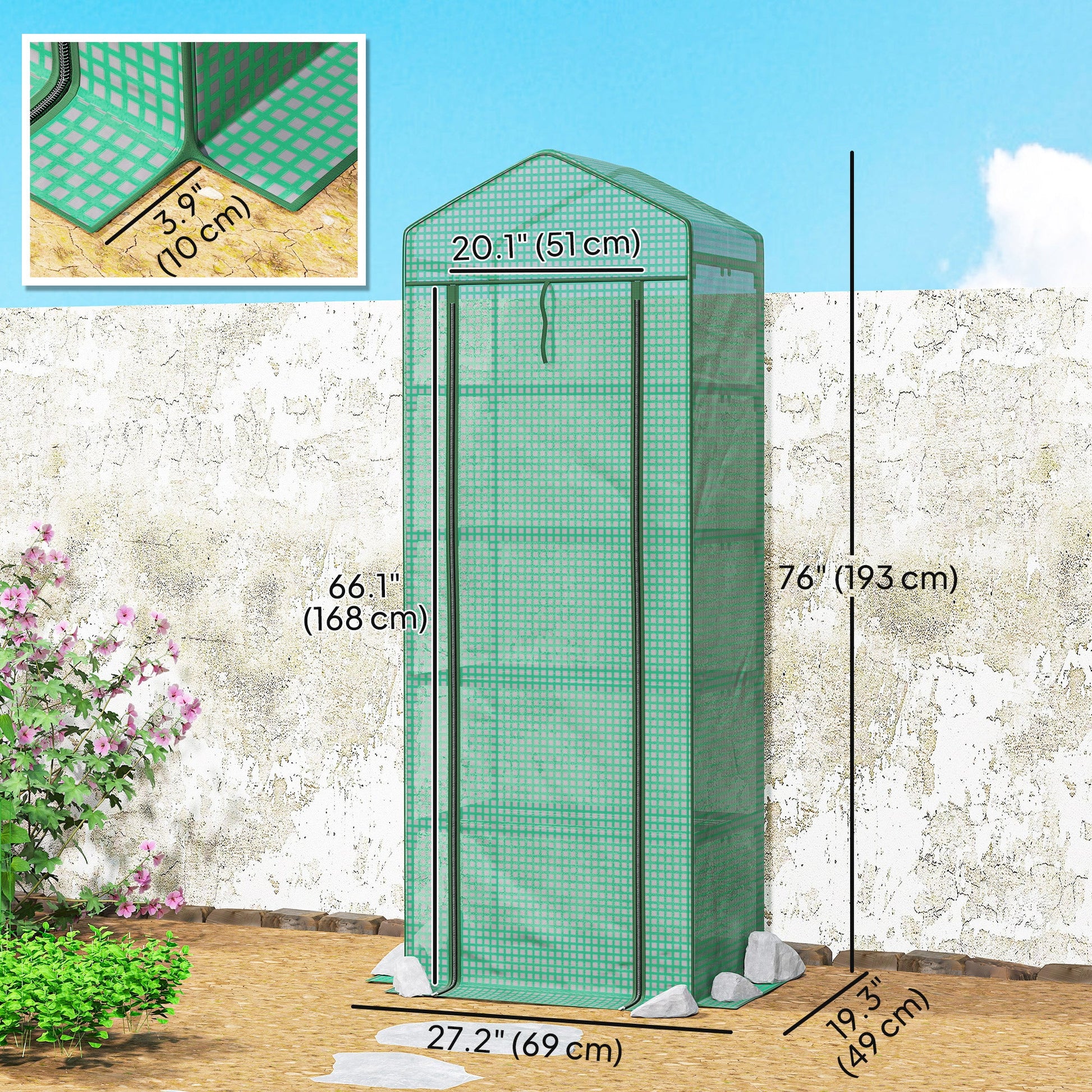 5 Tier Mini Greenhouse, Portable Outdoor Flower Stand with Shelf Clips, Indoor Greenhouse with Steel Frame, Transparent, 27.25" x 19.25" x 76", Green