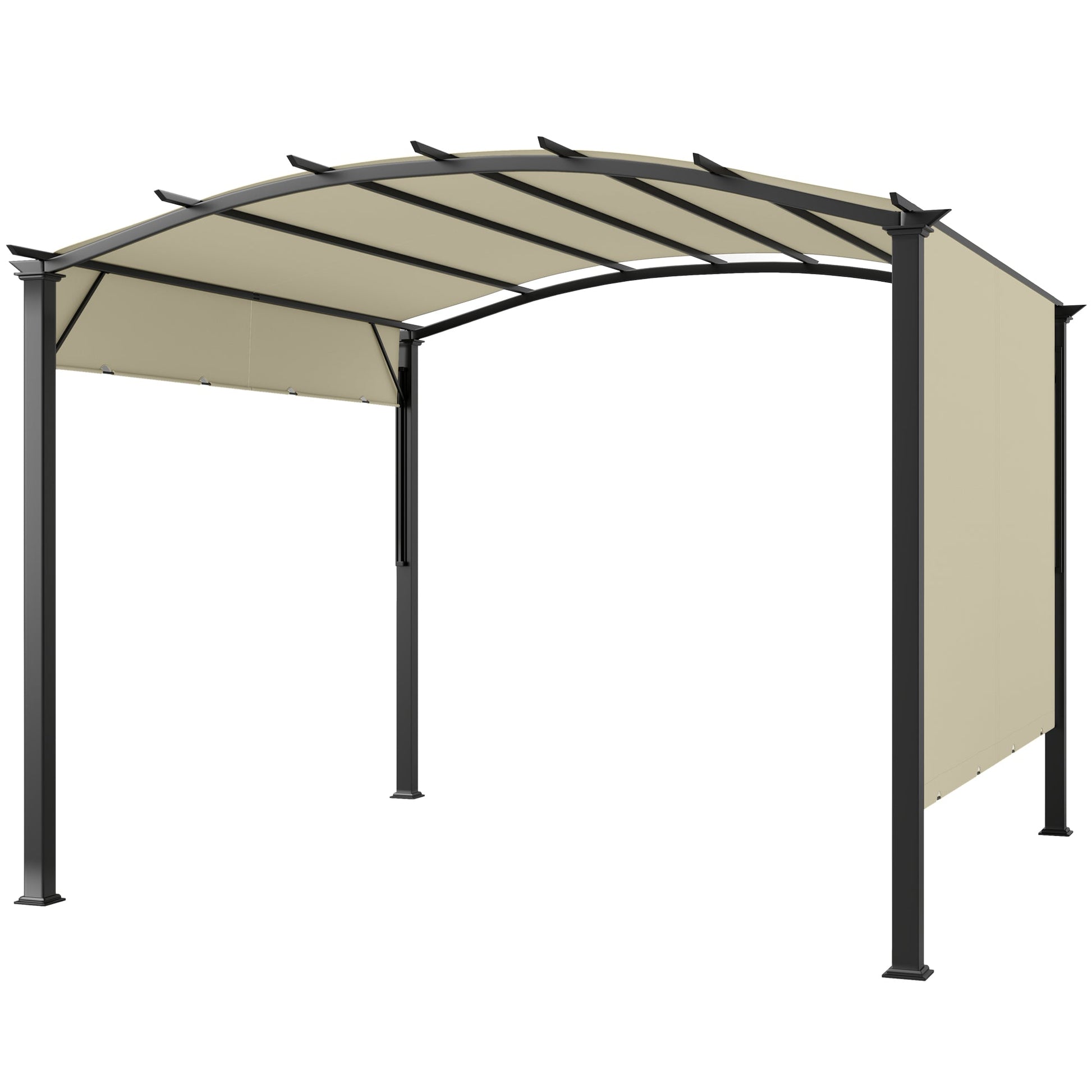 11' x 11' Retractable Pergola Canopy, Outdoor Arched Pergola Shade Metal Frame for Patio, Backyard, Garden, Deck, Porch, Beige