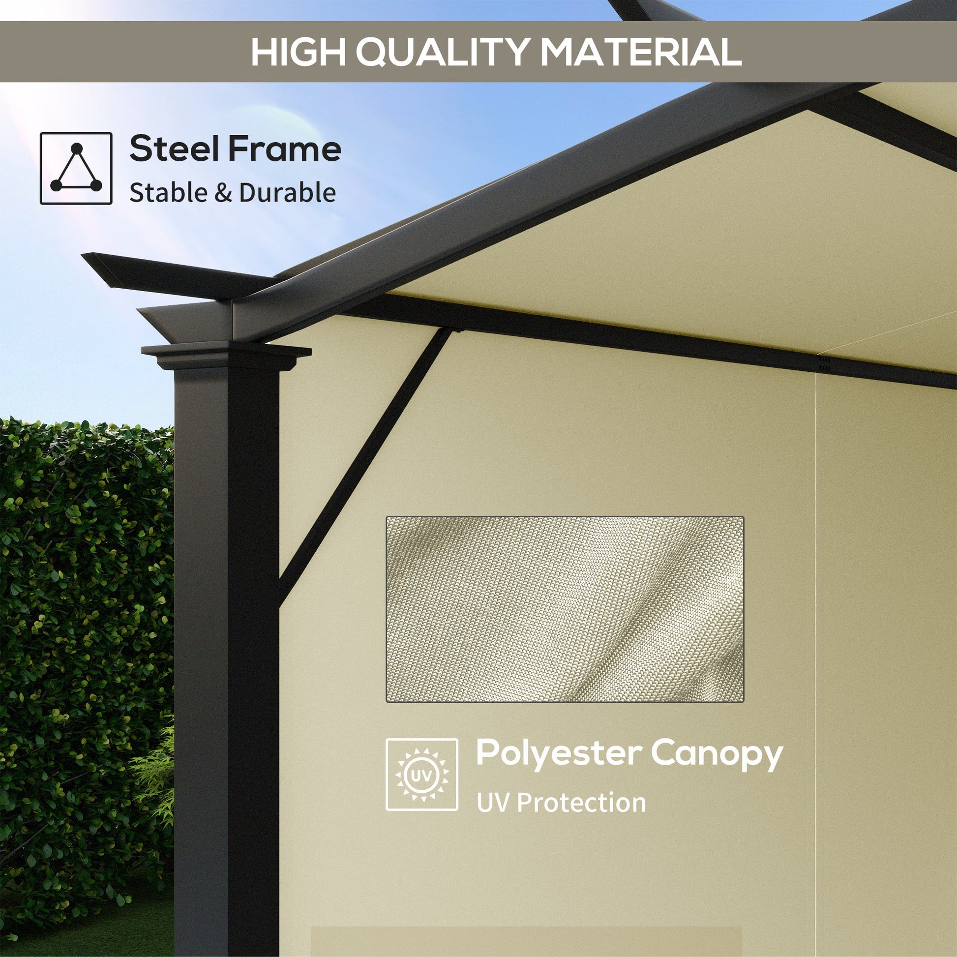 11' x 11' Retractable Pergola Canopy, Outdoor Arched Pergola Shade Metal Frame for Patio, Backyard, Garden, Deck, Porch, Beige