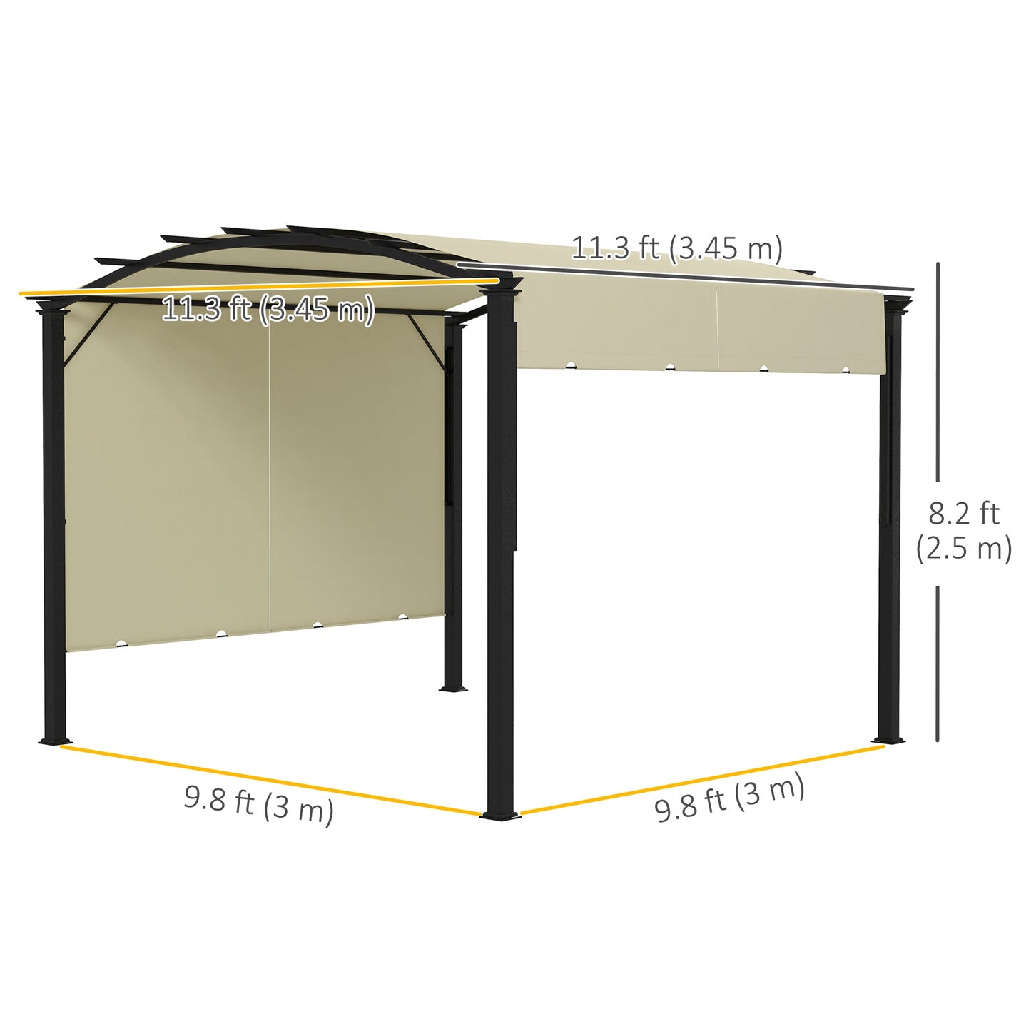 11' x 11' Retractable Pergola Canopy, Outdoor Arched Pergola Shade Metal Frame for Patio, Backyard, Garden, Deck, Porch, Beige