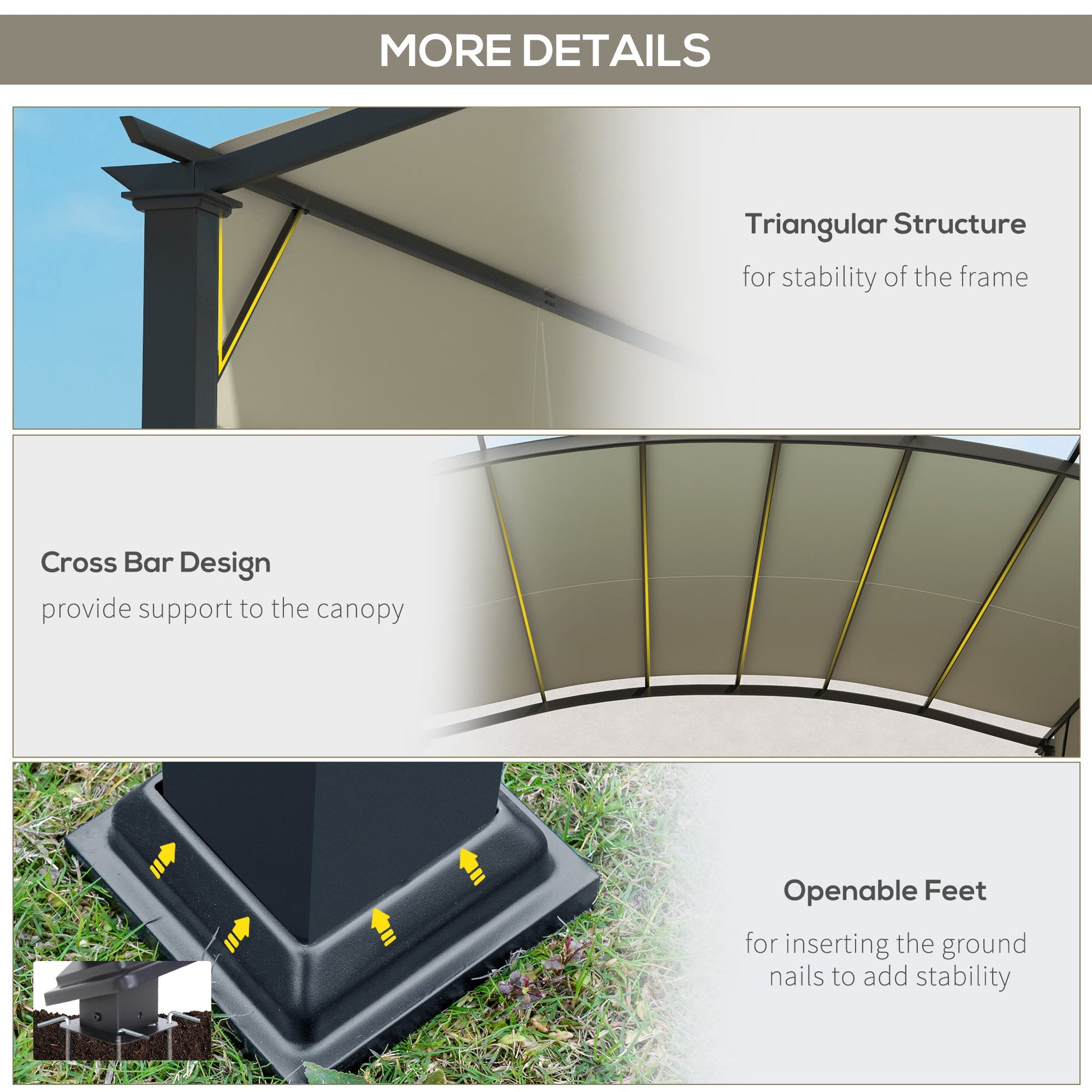 11' x 11' Retractable Pergola Canopy, Outdoor Arched Pergola Shade Metal Frame for Patio, Backyard, Garden, Deck, Porch, Beige