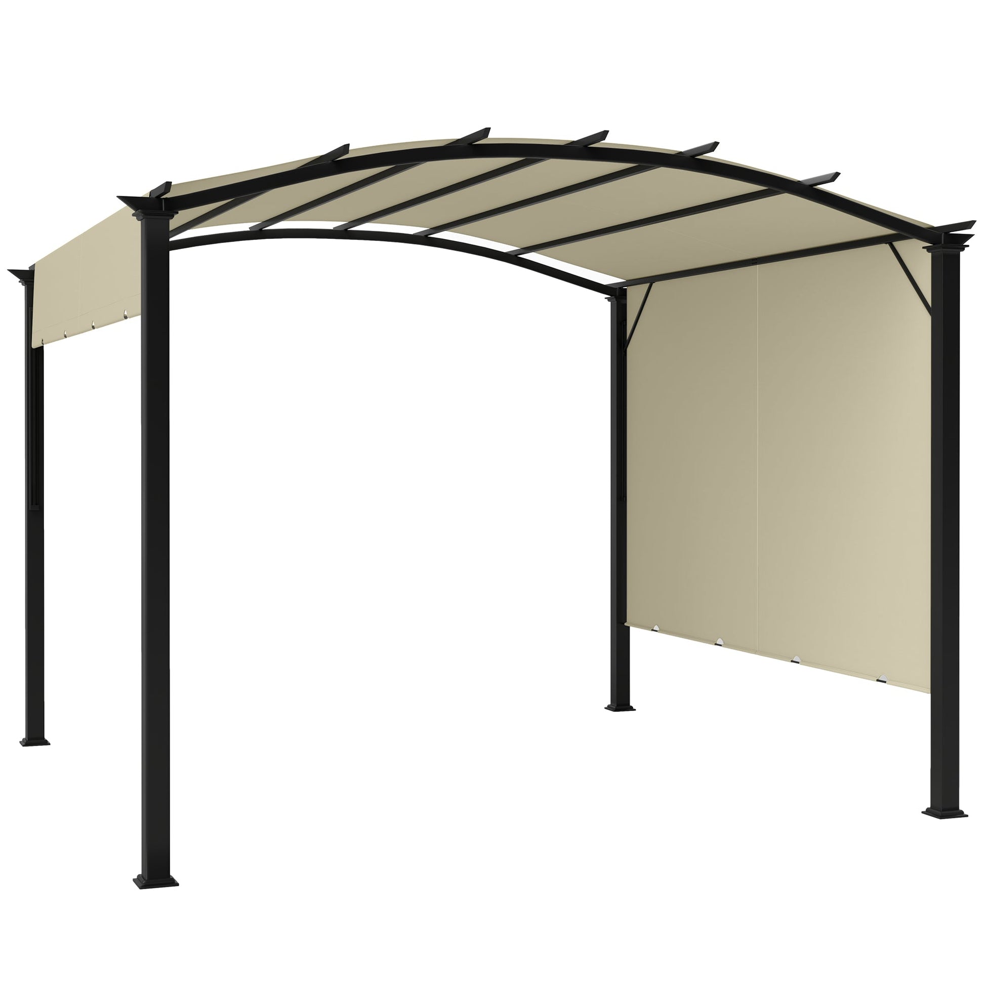 11' x 11' Retractable Pergola Canopy, Outdoor Arched Pergola Shade Metal Frame for Patio, Backyard, Garden, Deck, Porch, Beige