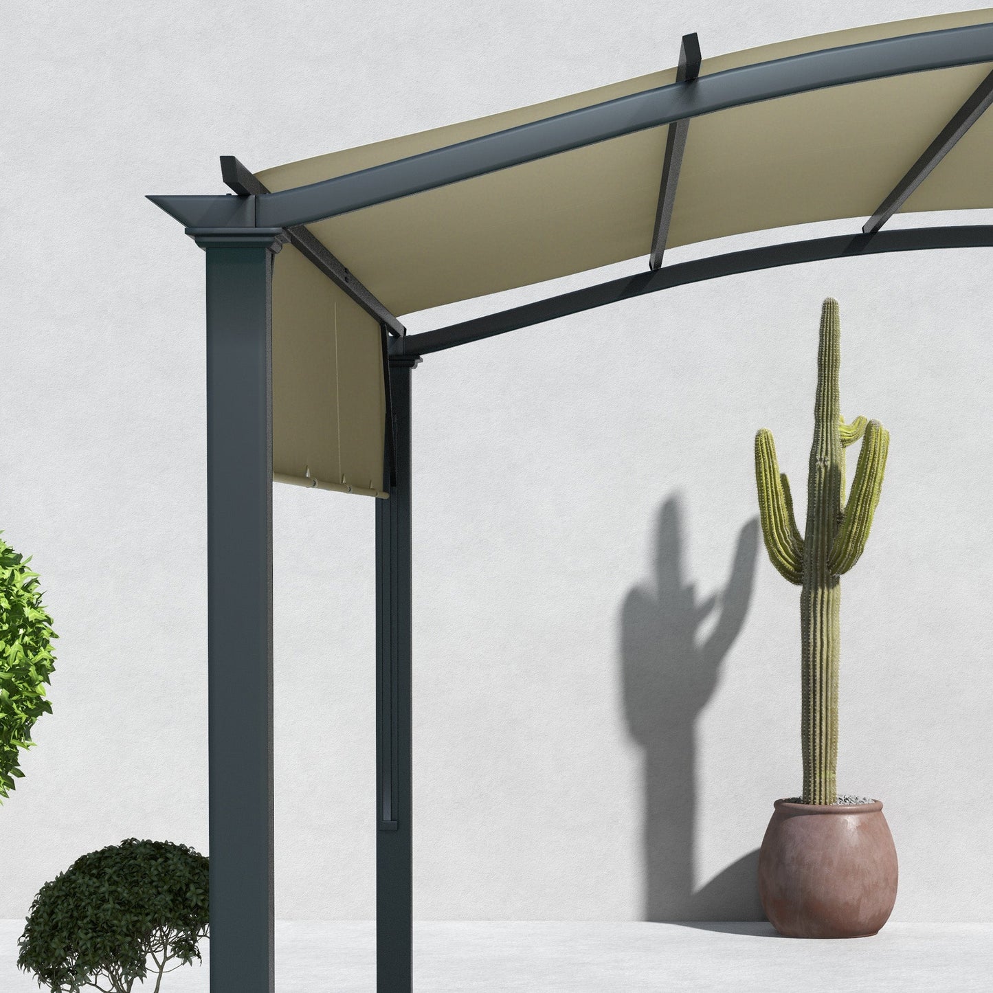 11' x 11' Retractable Pergola Canopy, Outdoor Arched Pergola Shade Metal Frame for Patio, Backyard, Garden, Deck, Porch, Beige