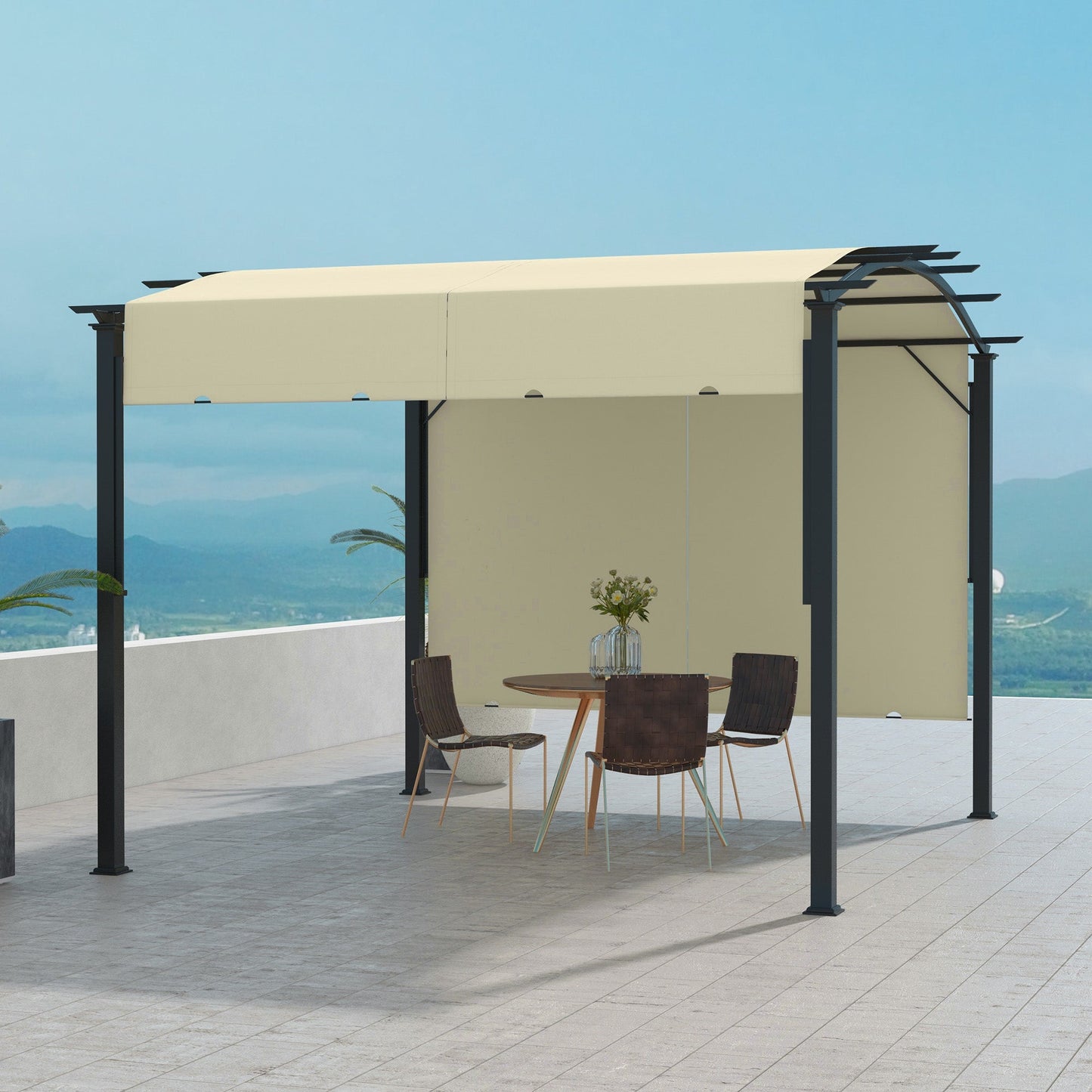 11' x 11' Retractable Pergola Canopy, Outdoor Arched Pergola Shade Metal Frame for Patio, Backyard, Garden, Deck, Porch, Beige