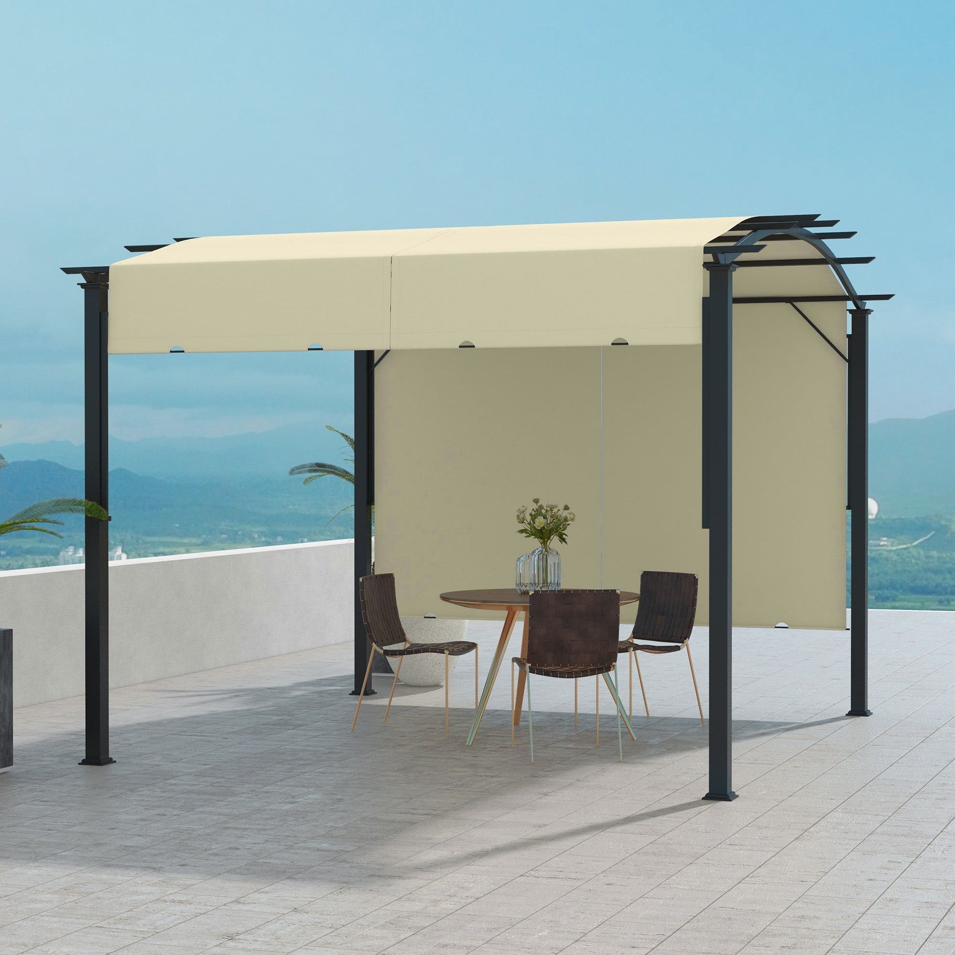 11' x 11' Retractable Pergola Canopy, Outdoor Arched Pergola Shade Metal Frame for Patio, Backyard, Garden, Deck, Porch, Beige
