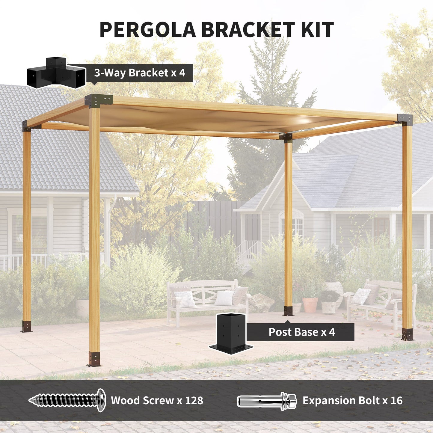 DIY Pergola Kit, Pergola Brackets with 3-Way Corner Brackets and Post Base for 4" x 4" (Actual 3.6" x 3.6") Lumber, 8 PCS Includes Screws