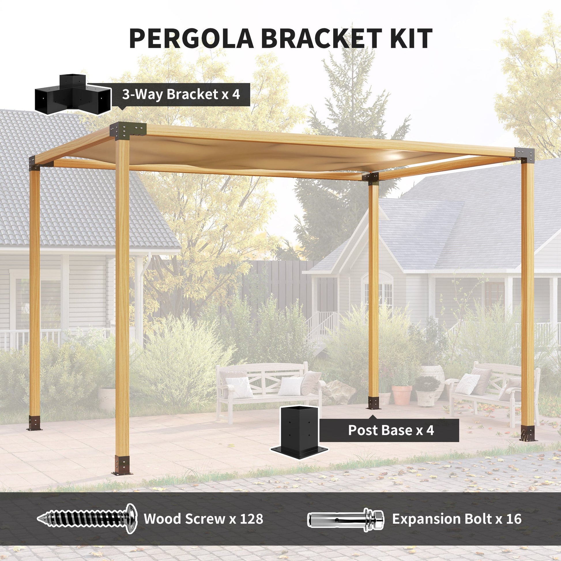 DIY Pergola Kit, Pergola Brackets with 3-Way Corner Brackets and Post Base for 4" x 4" (Actual 3.6" x 3.6") Lumber, 8 PCS Includes Screws